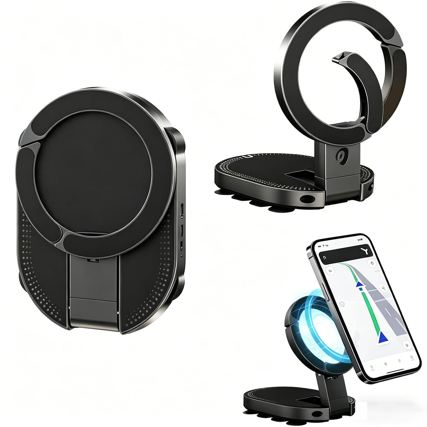 2026 New 3 in 1 Magnetic Suction Cup Phone Mount, 18 Strong Suction Cups Car Phone Holder, 360° Rotatable Universal Phone Stand for Gym Kitchen Home Office.(1PC)