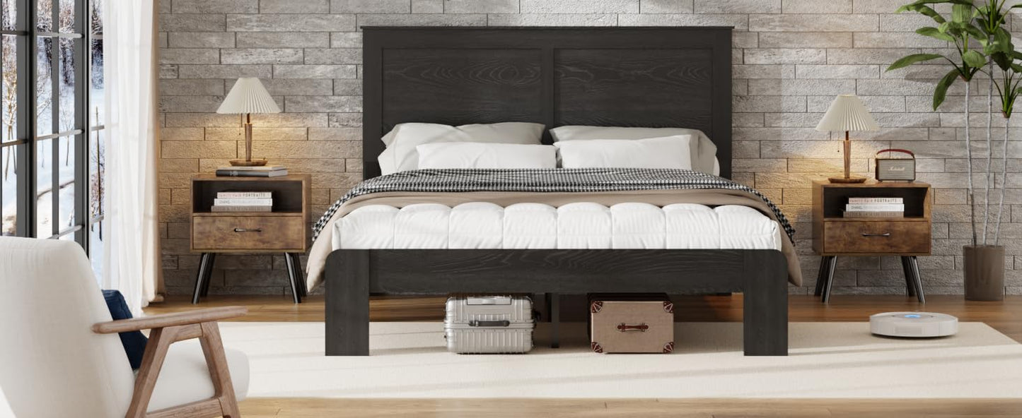 Full Size Wood Platform Bed Frame with Metal Structure, Industrial Style Bed with Wood Slats Support, No Box Spring Needed, Noise-Free Design, Large Underbed Storage, Easy Assembly, Dark Brown