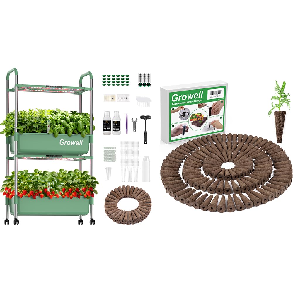 Growell 54 Pods Hydroponics Growing System Kit & 120 Pack Grow Sponges