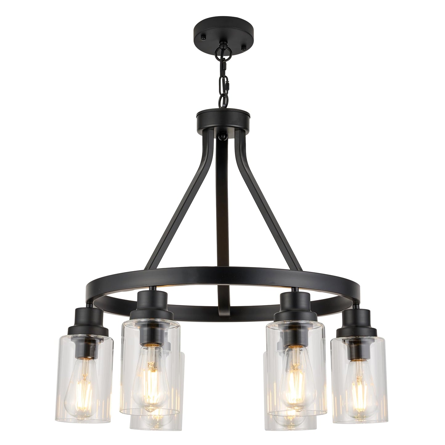 LIGOTFIRE 6-Light Farmhouse Chandelier Light Fixture Dining Room Lighting Fixtures Hanging Wagon Wheel Chandelier Kitchen Island Pendant Lights Modern Black Industrial Rustic Adjustable Height Metal