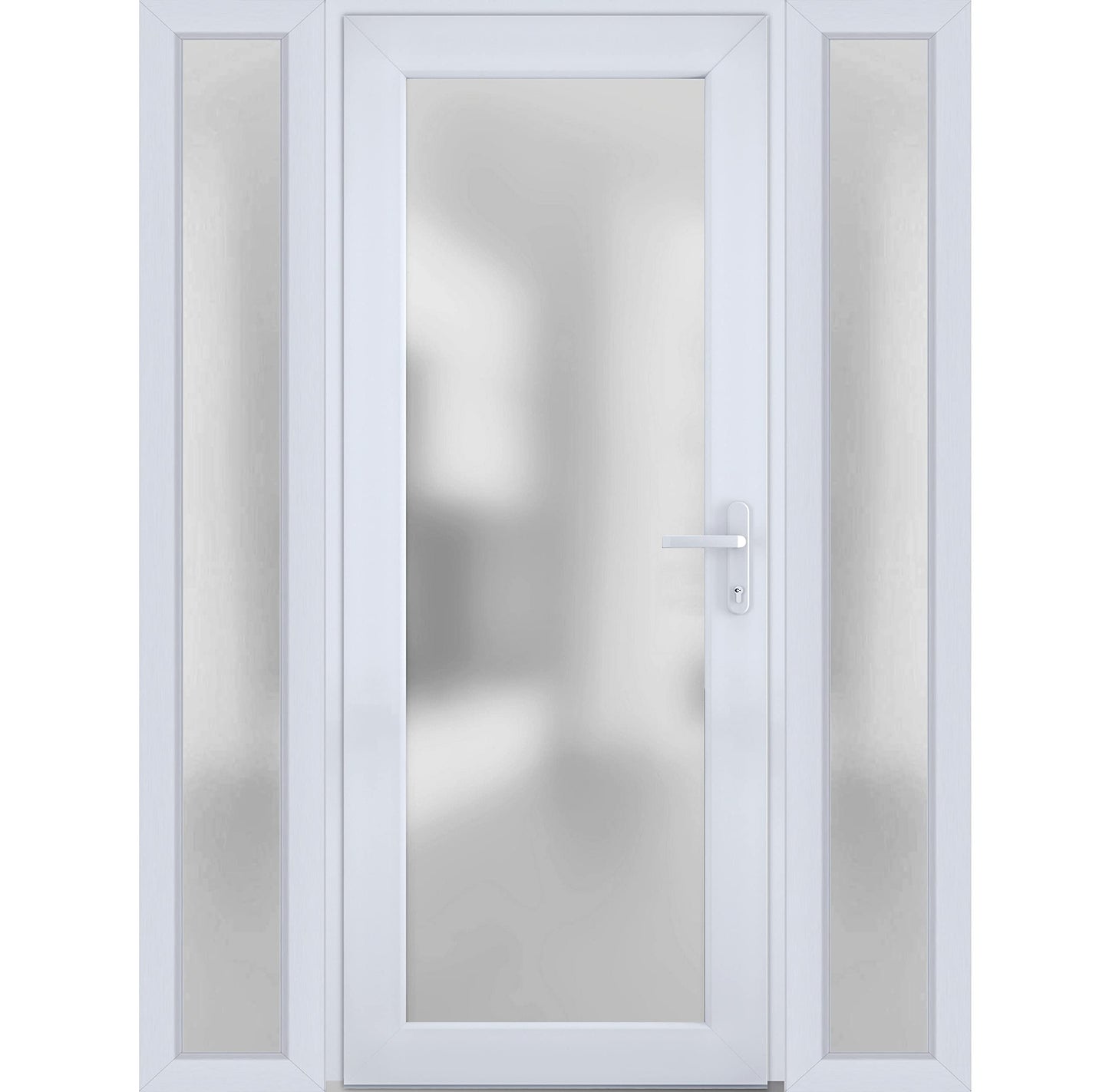 VDOMDOORS Front Exterior Prehung Fiberglass Door Frosted Glass/Manux 8102 White Silk / 2 Side Exterior Windows/Entrance Patio Garage-W12+30+12" x H80-Left-hand Inswing