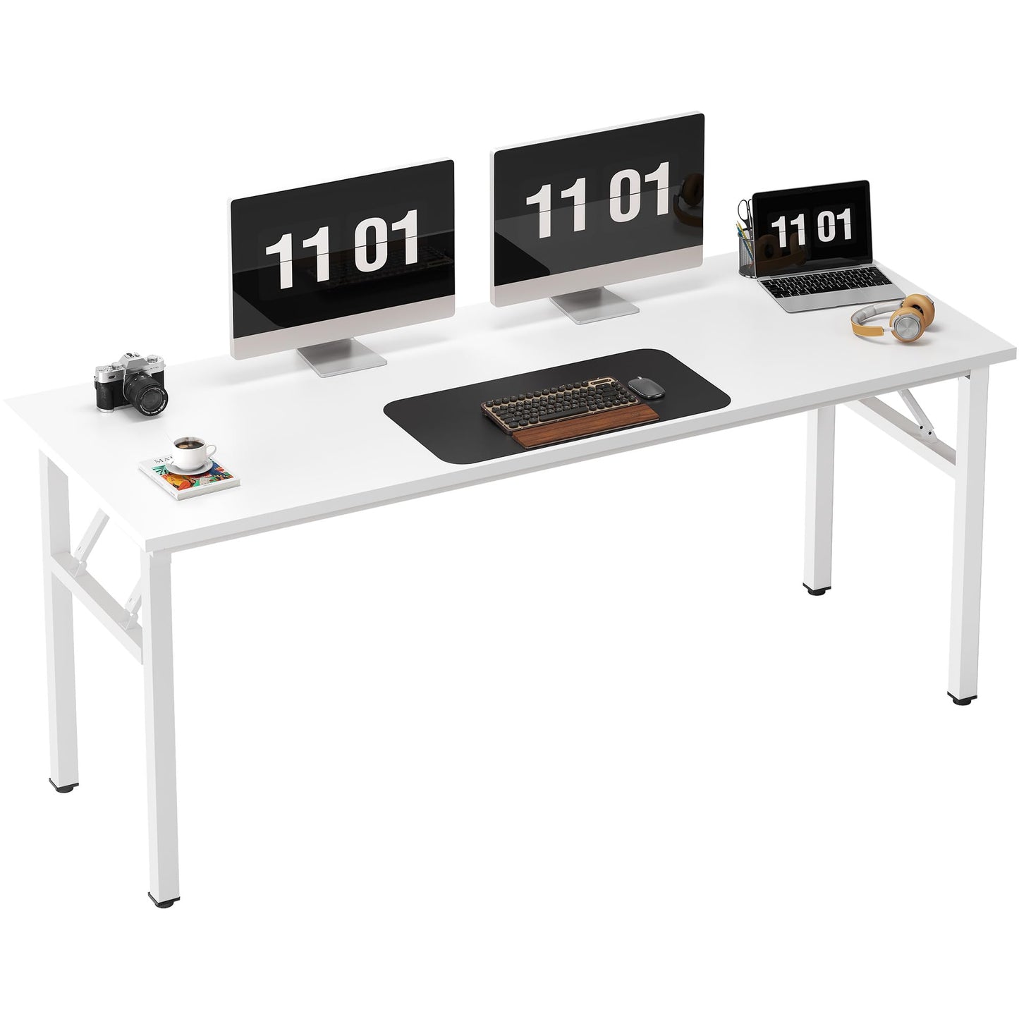 Need Folding Computer Desk, Large 62 inches Folding Table for Home Office, No Install Needed Foldable Writing Table Long Desk, Space-Saving, White