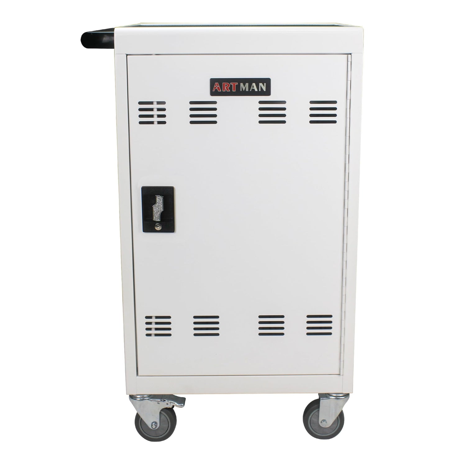 30 Device Mobile Charging Cart, Laptop Charging Cabinet, Mobile Cart, Locking Front and Rear Doors, Surge Protection, Easy Cable Management, Screen Size Up to 16.3 Inch for Classroom, Office White