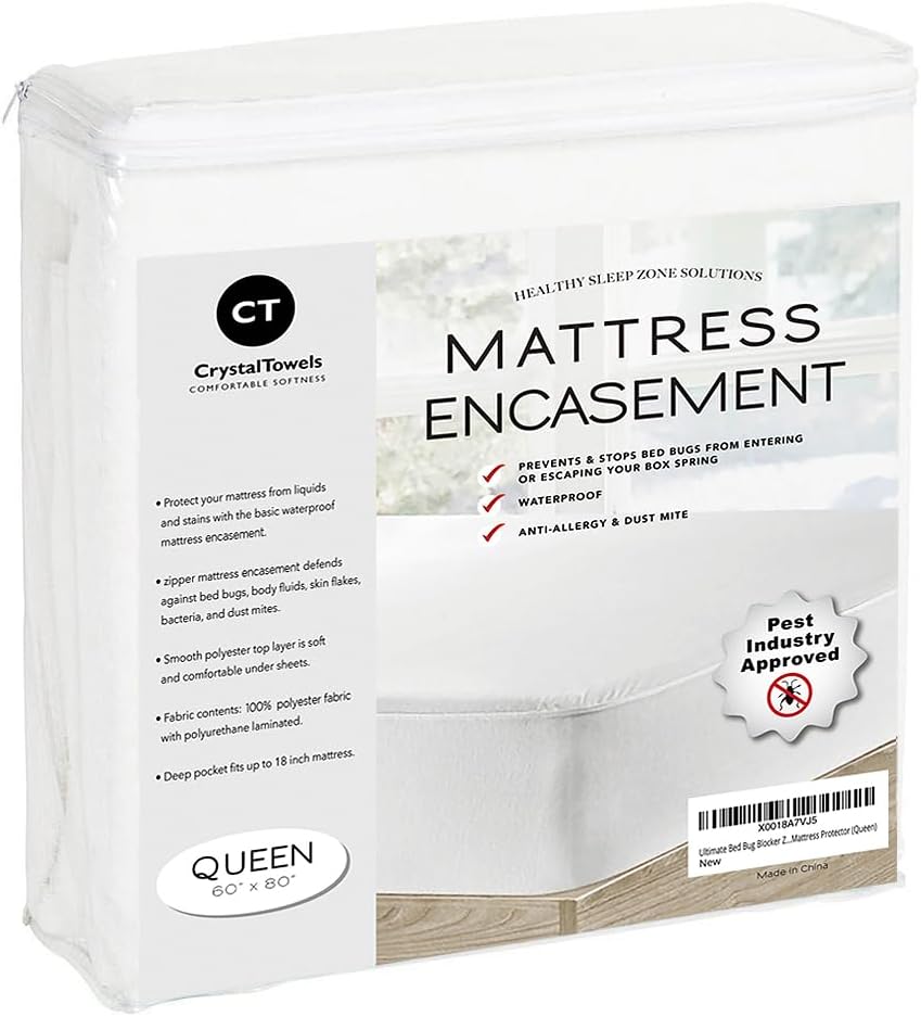 Waterproof Mattress Protector by [Brand Name] - Queen Size 6-Sided Zippered Encasement | Breathable, Machine Washable, Fits Mattresses Up to 16” Deep