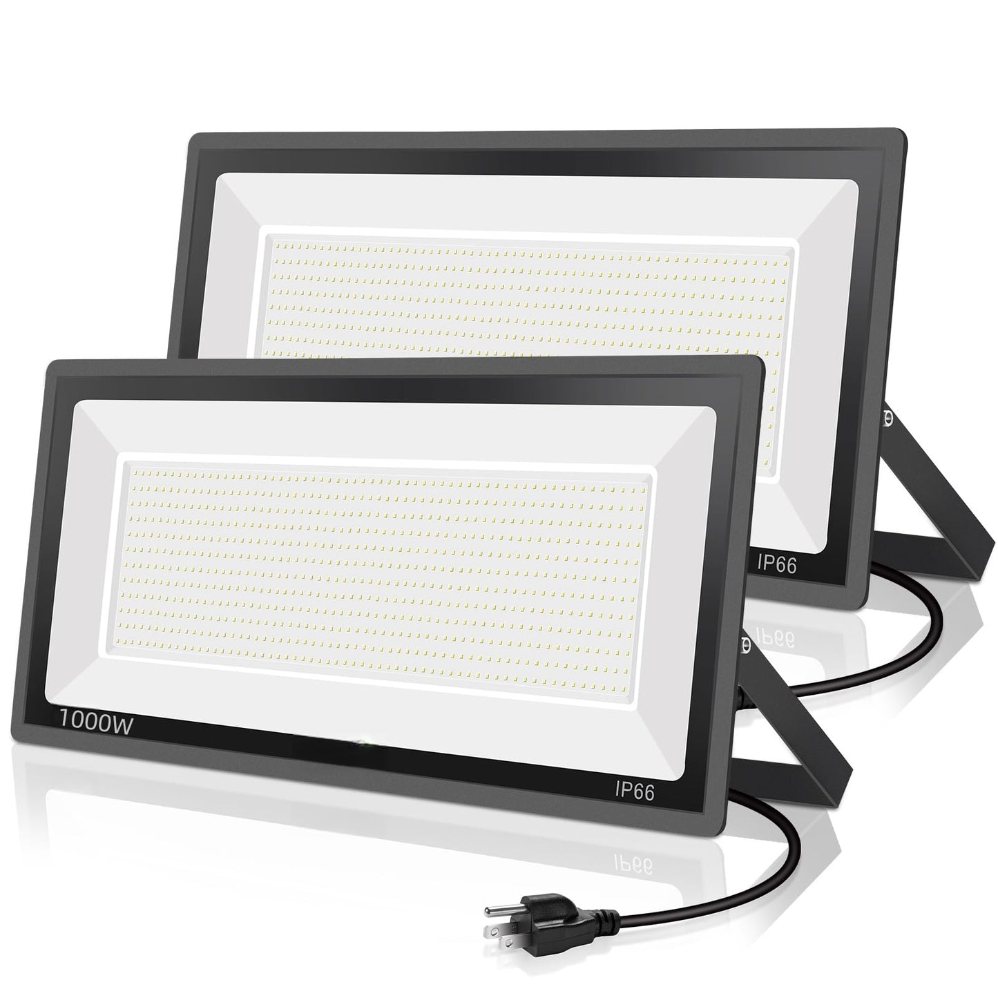 YANYCN 2 Pack 1000W LED Flood Light Outdoor,4250W Equivalent Super Bright 99500LM 5000K Daylight White FloodLight with Plug,IP66 Waterproof Commercial Lighting for Sports Fields,Counts,Arena,Stadium