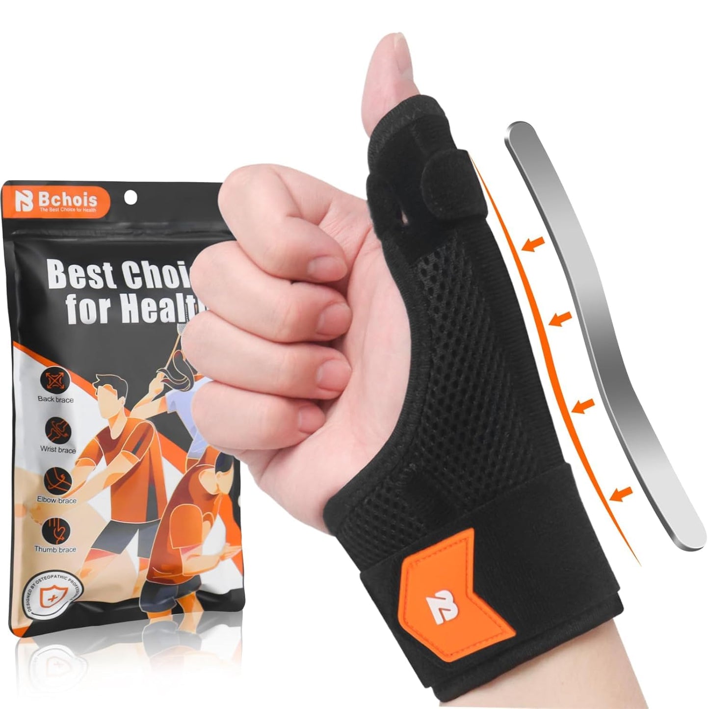 Bchois Thumb Brace & Wrist Brace Support Right Hand or Left Hand for Arthritis Pain and Support,Thumb Spica Splint for Trigger Thumb,Thumb Stabilizer with Compression Plate Support for Women Men (Black)