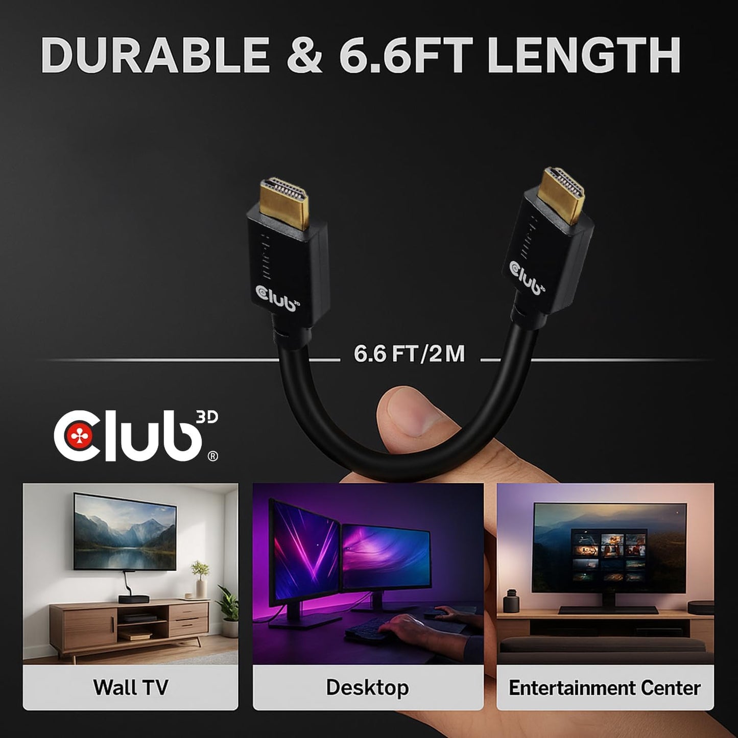 Club3D CAC-1372 2.1 4K 120Hz 8K 60Hz 2m 6.56ft Ultra High Speed HDMI Certified Cable M/M