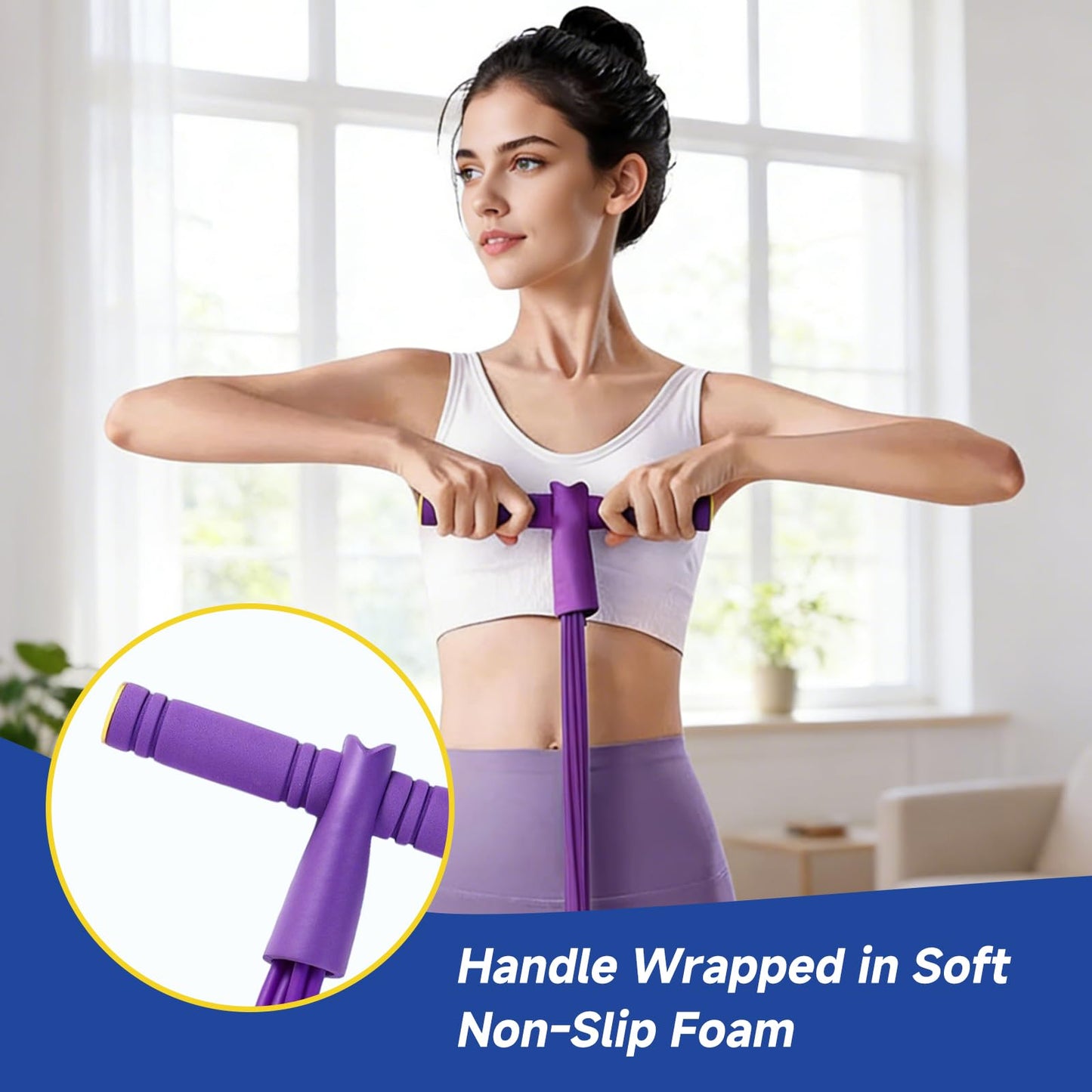 Pedal Resistance Band with Handles, 8 Tube Exercise Bands for Home Workout, Multifunctional Fitness Equipment for Abs, Waist, Legs & Full Body Training, Portable Foot Pedal Resistance Trainer