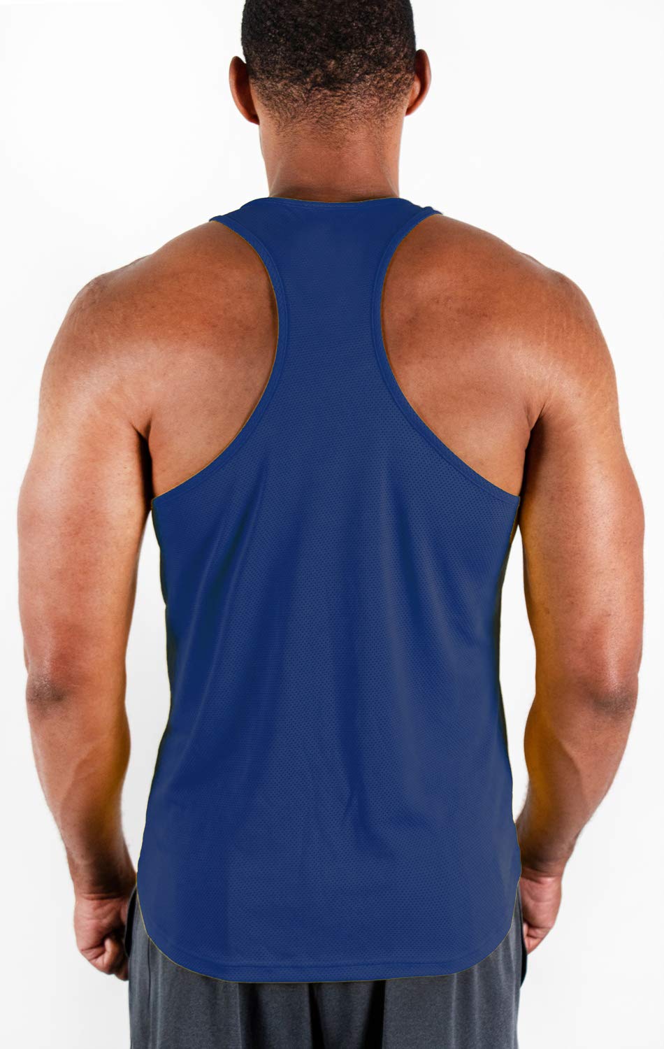 DEVOPS 3 Pack Men's Y-Back Dry Fit Muscle Gym Workout Tank Top (Large, Black/Navy/Blue)