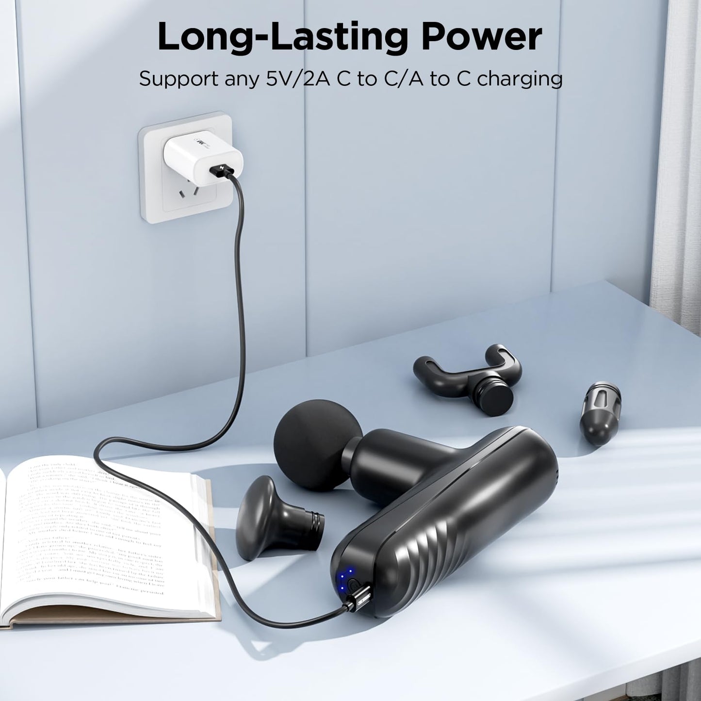 PENJOY Mini Massage Gun, Powerful Handheld Muscle Massager for Muscle Relaxation, Deep Tissue Percussion Small Massage Gun Travel Massager with 4 Massage Heads Silent Brushless Motor, Black
