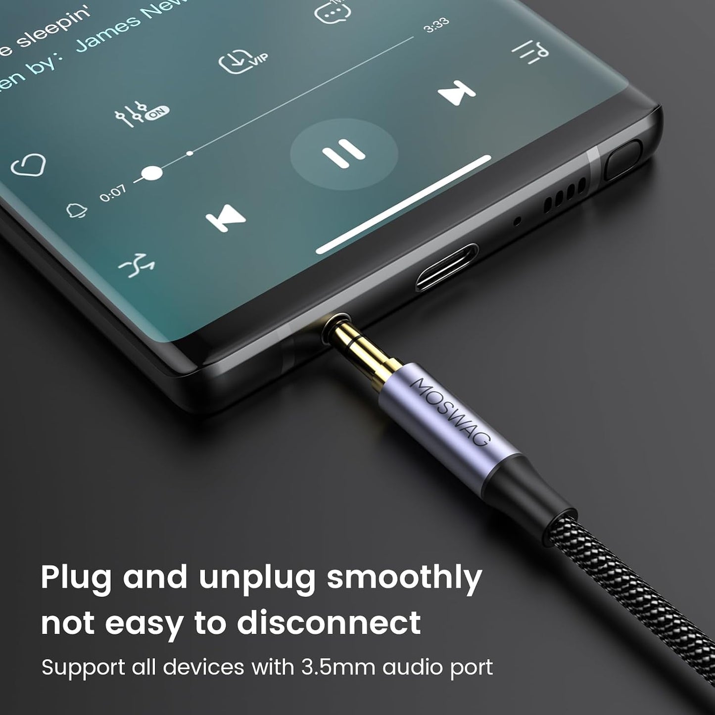 10FT/3Meter 3.5mm MOSWAG Extension Cable Audio Male to Female Stereo Extension Adapter Nylon Braided Cord Compatible