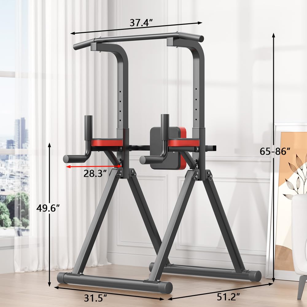 Foldable Power Tower, Adjustable Multifunction Pull Up Bar Tower Station, Pullup Dip Station Rack for Home Gym