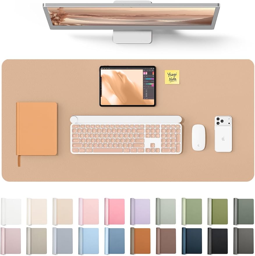 YSAGi Leather Desk Protector, Office Mat, Large Mouse Mat, Non-Slip PU Leather Blotter, Laptop Desk, Waterproof Writing Pad for Office and Home (Latte, 35.4" x 17")