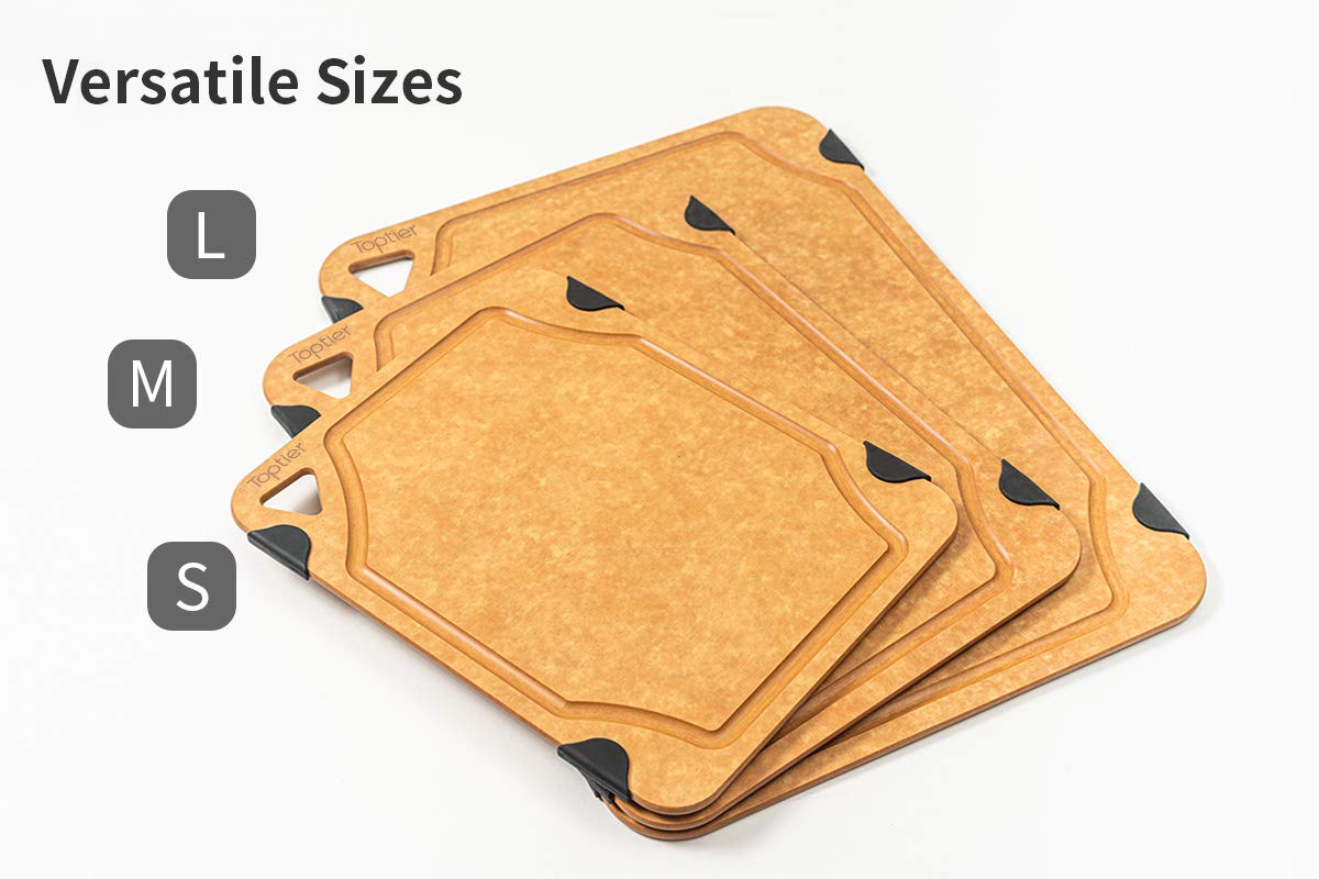 Cutting Board, Toptier Wood Fiber Cutting Board for Kitchen, Non-Slip Kitchen Wood Chopping Board, Reversible, Eco-Friendly, Natural Wood Fiber, Medium Cutting Board, 14.5 x 11-inch, Natural Slate