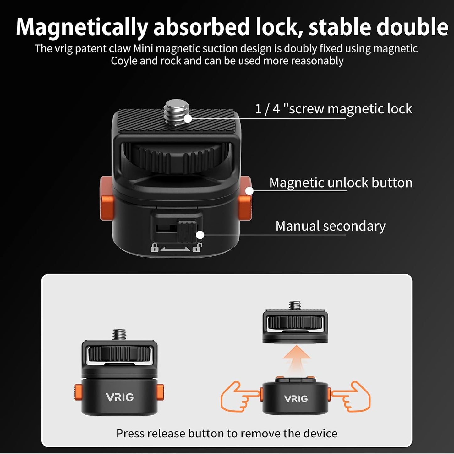VRIG Express 1/4" Pocket4/3,Insta360 X5/X4/X3,1/4" VRIG Magnetic Quick Release Mount Adapter with Screw Thread for DJI