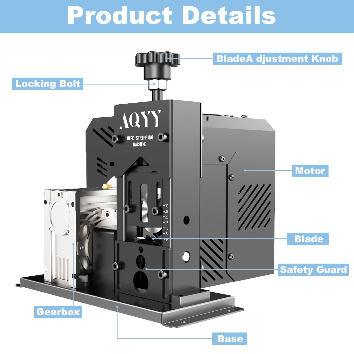 AQYY Electric Wire Stripper Machine, 0.06"-1.18" Automatic Wire Stripping Machine, Wire Stripping Tool for 1.5-25 mm Scrap Wire, Copper Wire Stripper Power Tool for Leftover Cable Recycling