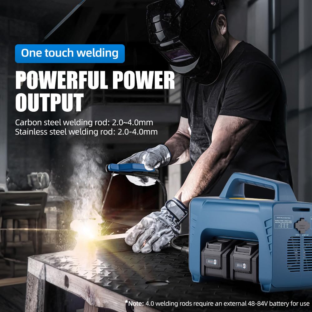 Cordless Welder Battery Powered Welding Machine With 2 Batteries, Portable MMA DC Welder Machine With LED Display Inverter Stick Welder(Blue)