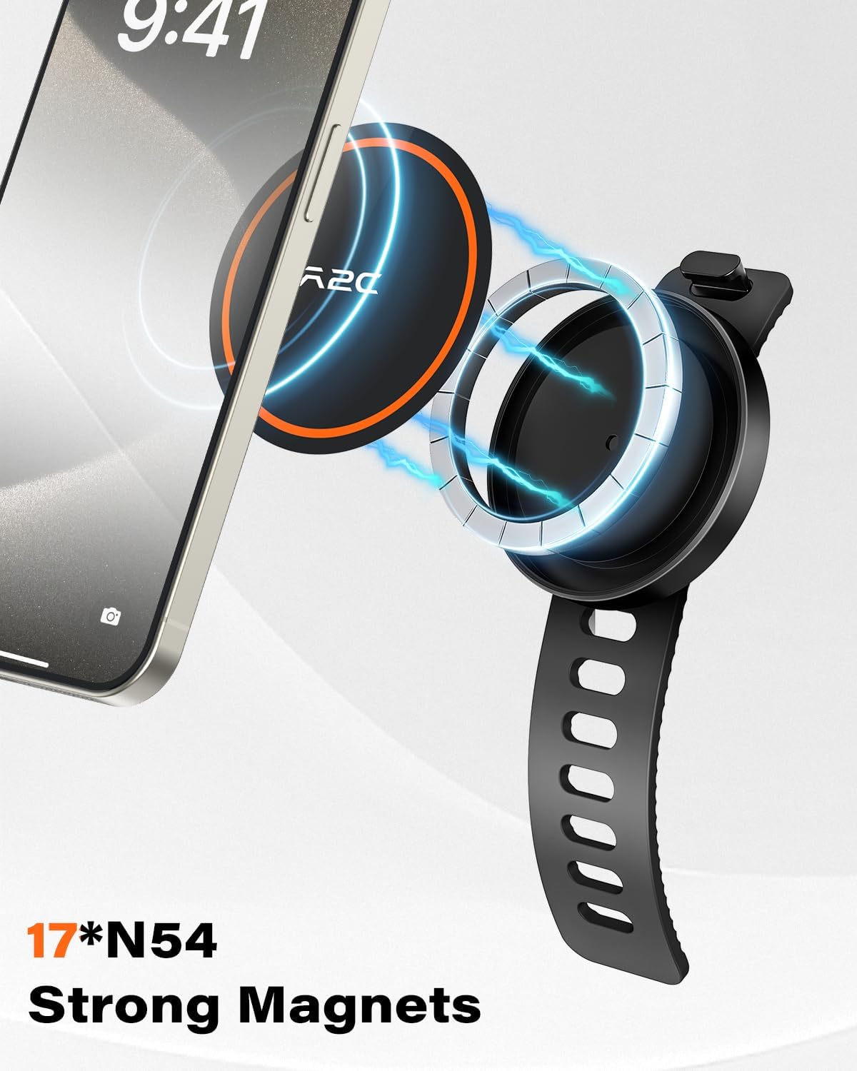 A2C 17 N54 Stroller Phone Holder Compatible with MagSafe - Peloton Phone Mount with Strong Magnets Adjustable Silicone