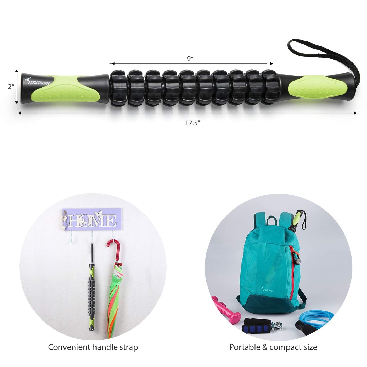 Sportneer Muscle Roller Stick – Deep Tissue Leg & Back Massager for Athletes, Relieves Soreness, Cramps & Tight Muscles – Upgraded Black