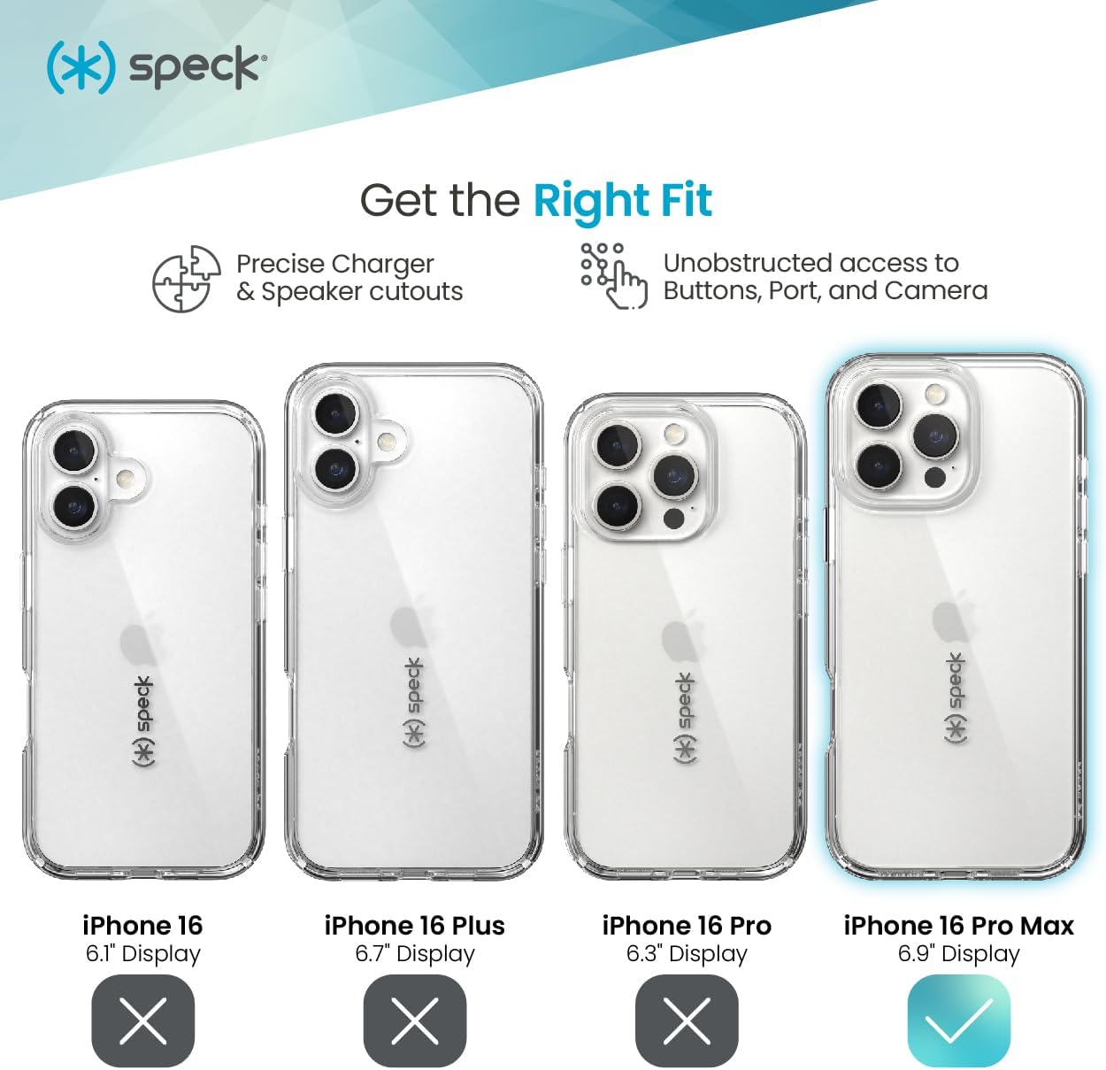 16 Speck Clear iPhone Pro Max Case - Slim Phone Case - GemShell - Crystal Clear