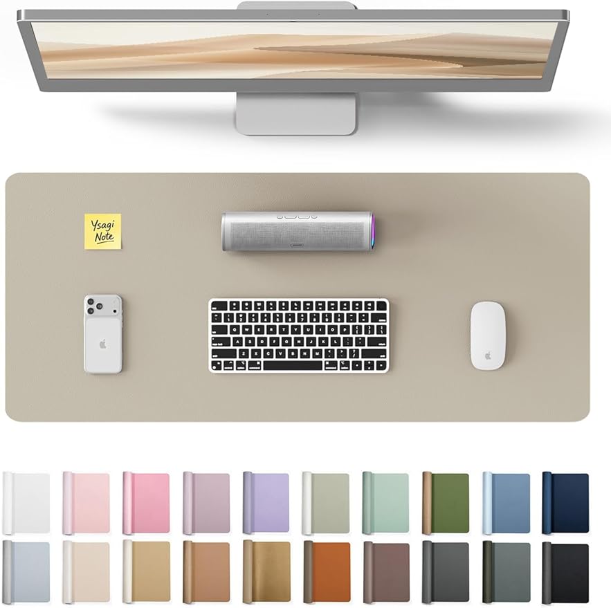 YSAGi Leather Desk Pad Protector, Office Desk Mat, Large Mouse Pad, Non-Slip PU Leather Desk Blotter, Laptop Desk Pad, Waterproof Desk Writing Pad for Office and Home (Olive Beige, 23.6" x 13.8")