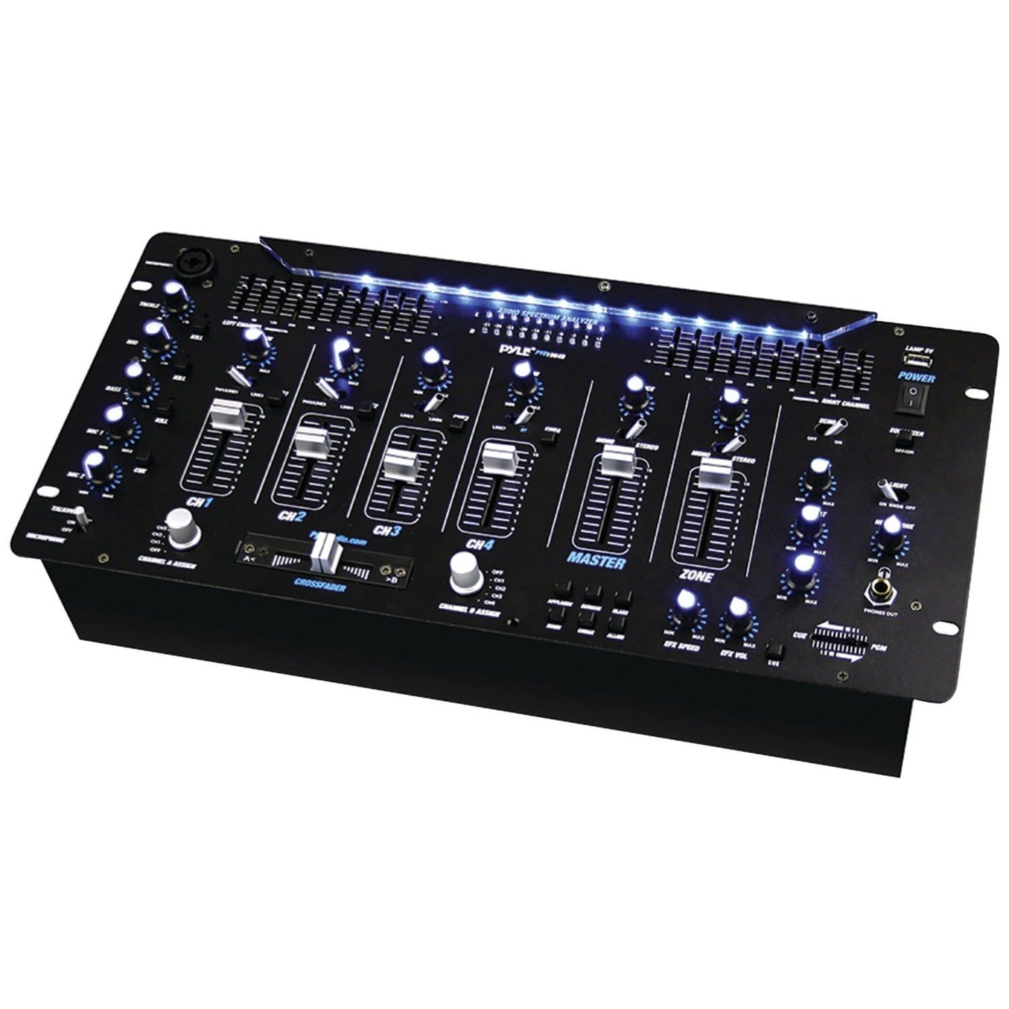 Pyle 6 Channel Mixer, Bluetooth DJ Controller, Stereo Mixer, Professional Sound System, LED Illumination, Mixer Digital Audio, Digital Mixing System, Speed Control, 5U Rack Mount System (PYD1964B)