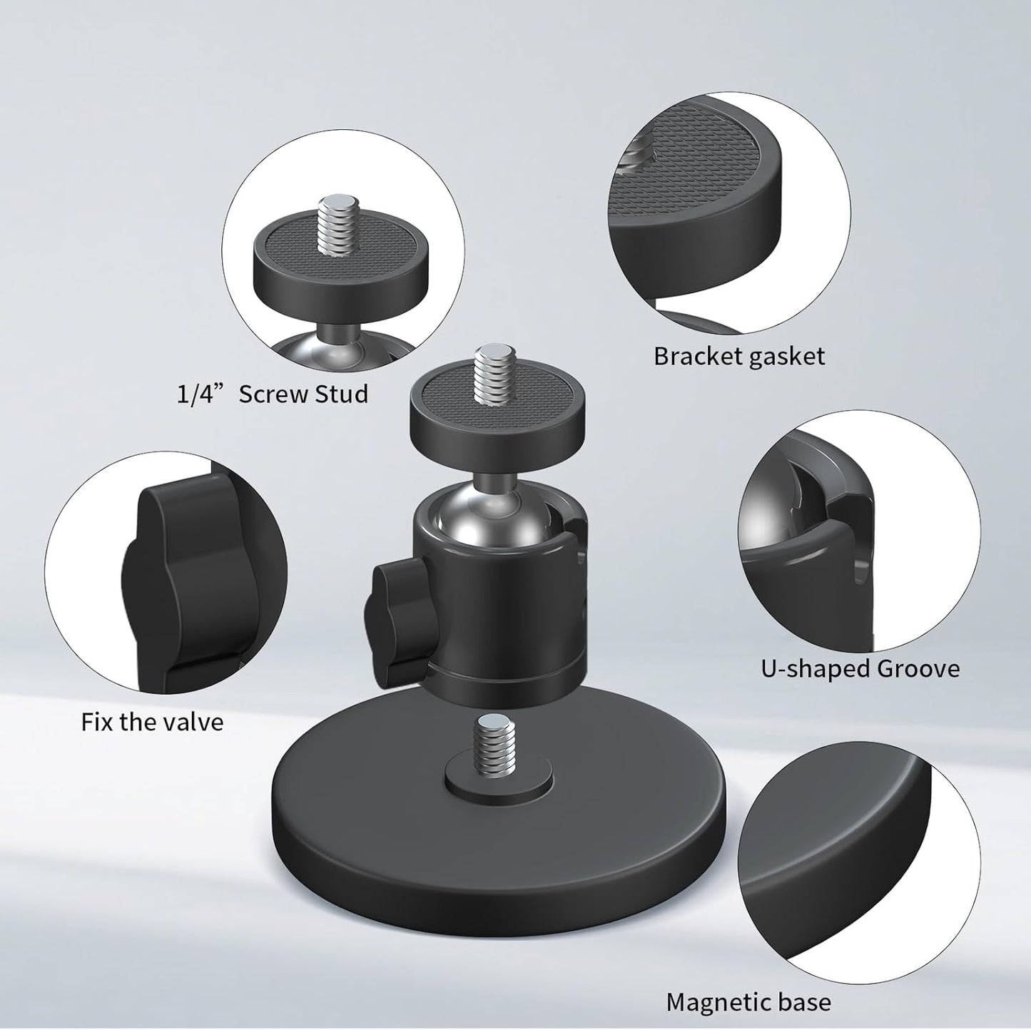 ZT-NET 24lb 1/4-20 Magnetic Camera Mount Base with Mini Ball Head Super Strong Rubber Coating Neodymium Magnet