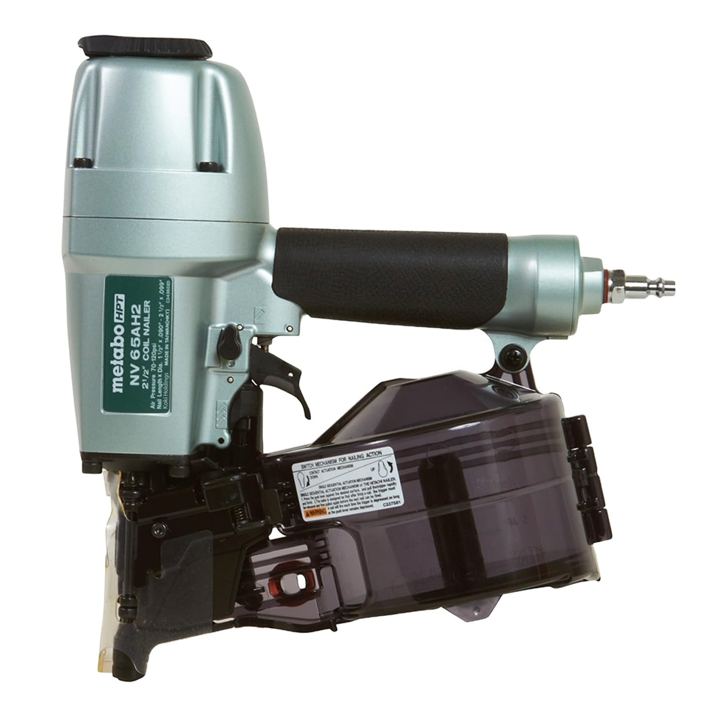 Metabo HPT Coil Siding Nailer, Pro-preferred Pneumatic Power Nailers in Siding Tools, For Sheathing, Decking & Fencing, 15° Plastic Collated Nails and 16° Wire Coil Nails, NV65AH2