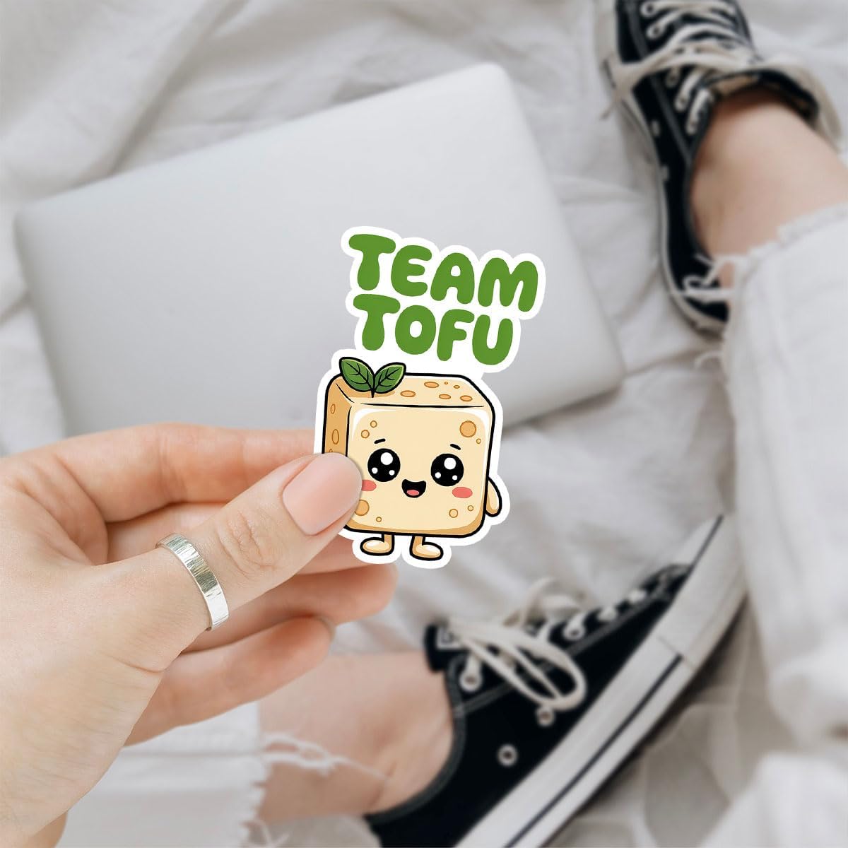 3 Pcs Team Tofu Cute Sticker, Funny Vegan Food Cartoon Design, Vegetarian Vinyl Stickers Die-Cut Waterproof for Laptop