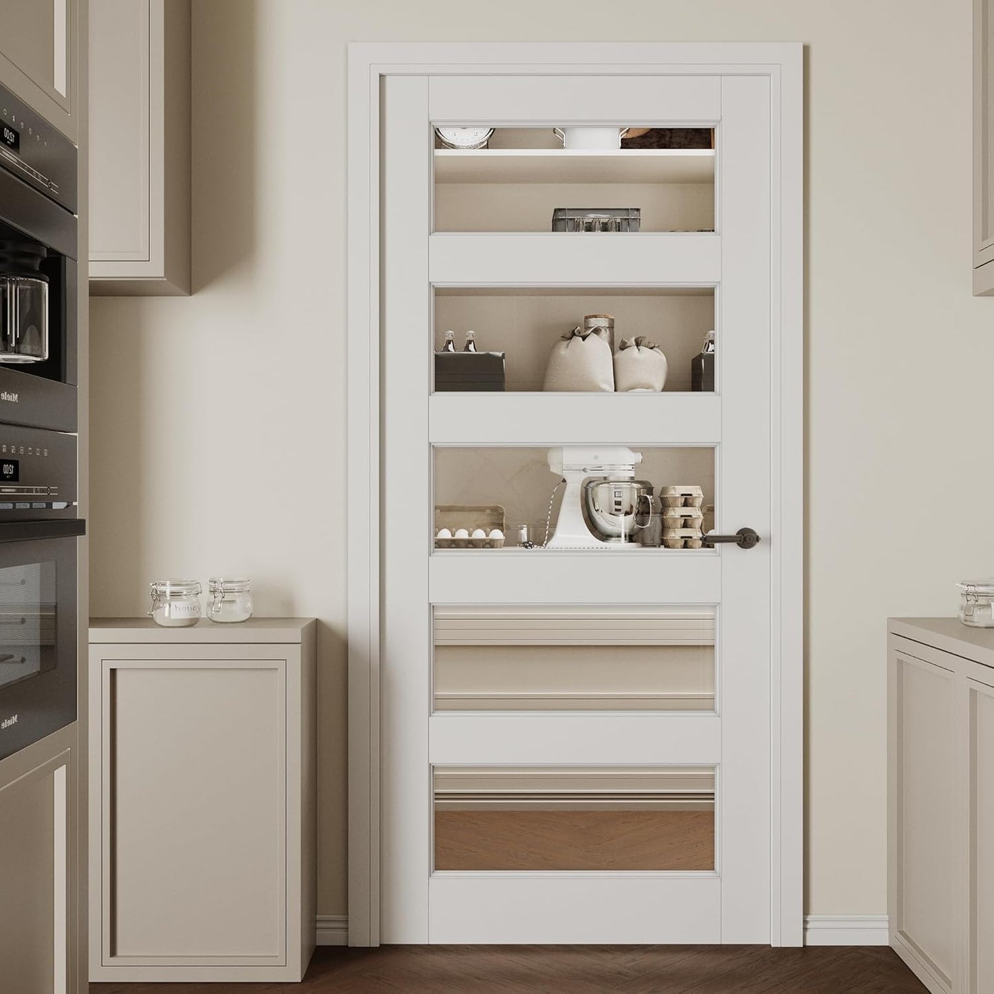 CRUTOP 36''x80'' 5-Panel Clear Glass Interior Door Slab Shaker, Pre-Built Panel for Barn Doors, Pocket Doors, French Door; for Pantry, Bedroom, Closet, Laundry&Bathroom White Prefinish&Paintable