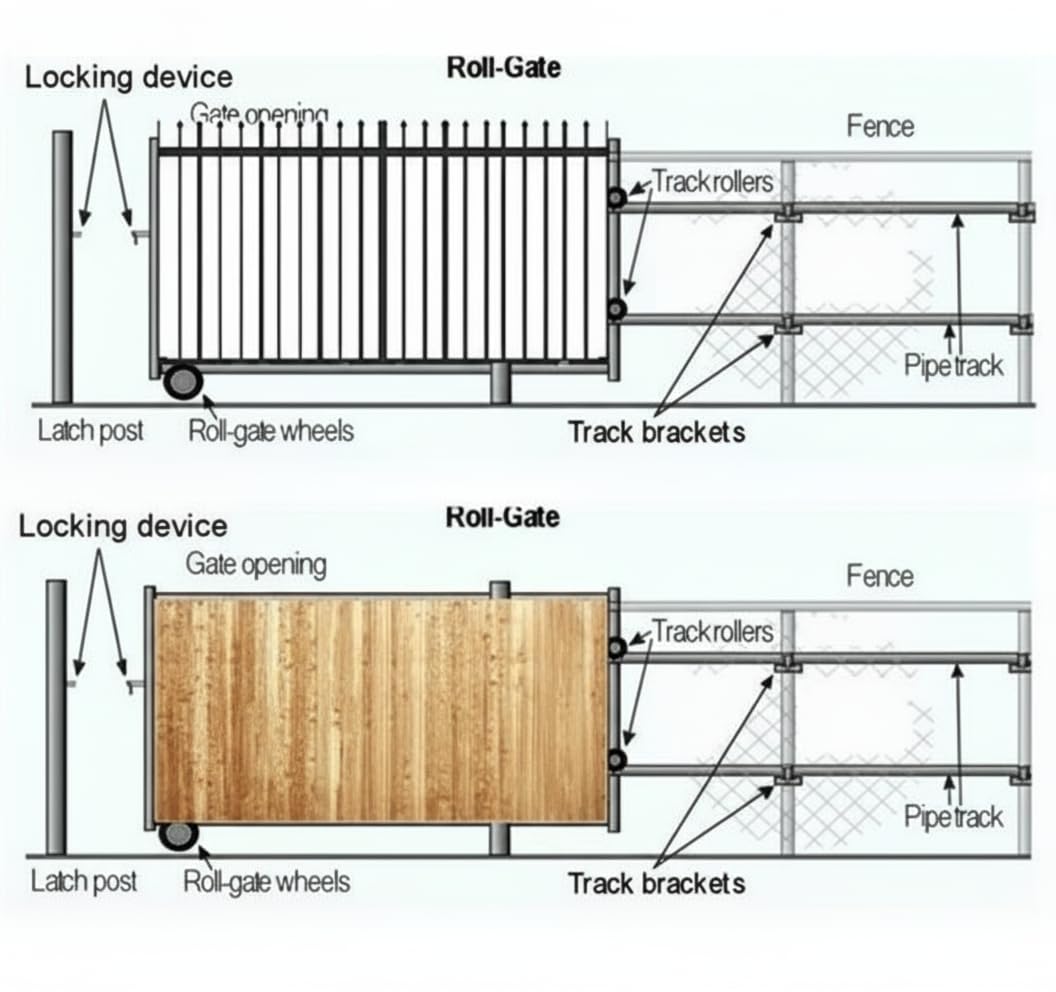 Rolling Gate Hardware Kit, Heavy Duty Sliding Gate Kit, Galvanized Sliding Gate System with 6" Double Wheel Carrier & 5" Pipe Track Rollers for 1-5/8" Track, Standard DIY Kit