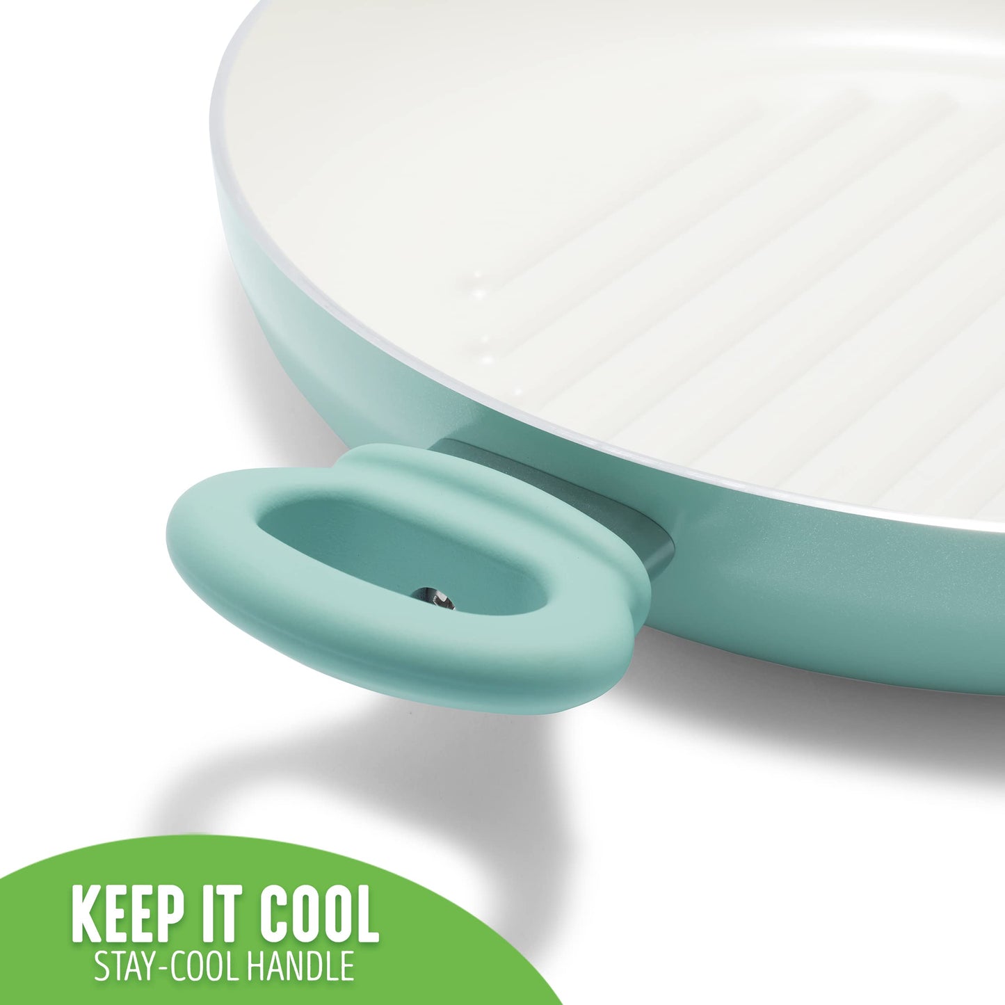 GreenLife 11” Healthy Ceramic Nonstick Grill Pan with 2 Handles and Lid, PFAS-Free, Rivetless Interior, Grill Ridges, Dishwasher Safe, Oven Safe, Turquoise