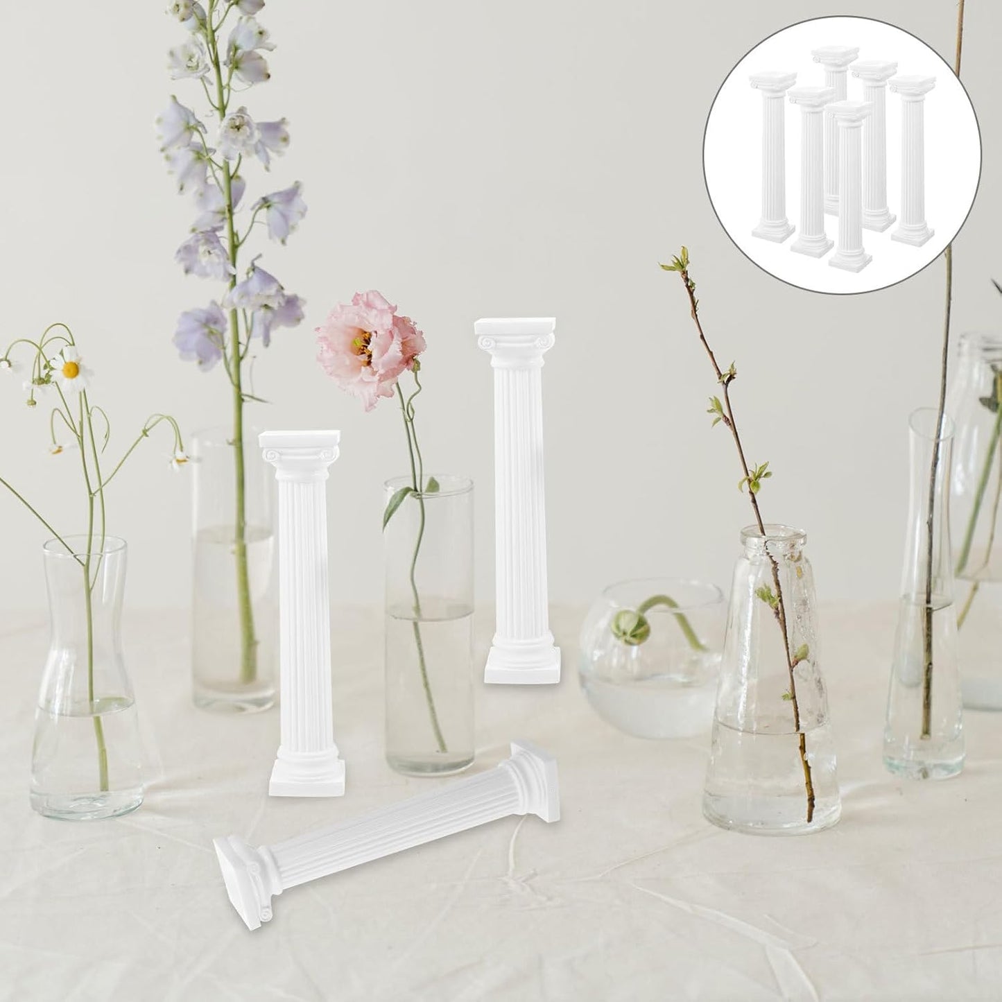 Roman Column Decorating Set - 6 White Mini Columns for Home Décor & Photography Props | Nordic Classic Design