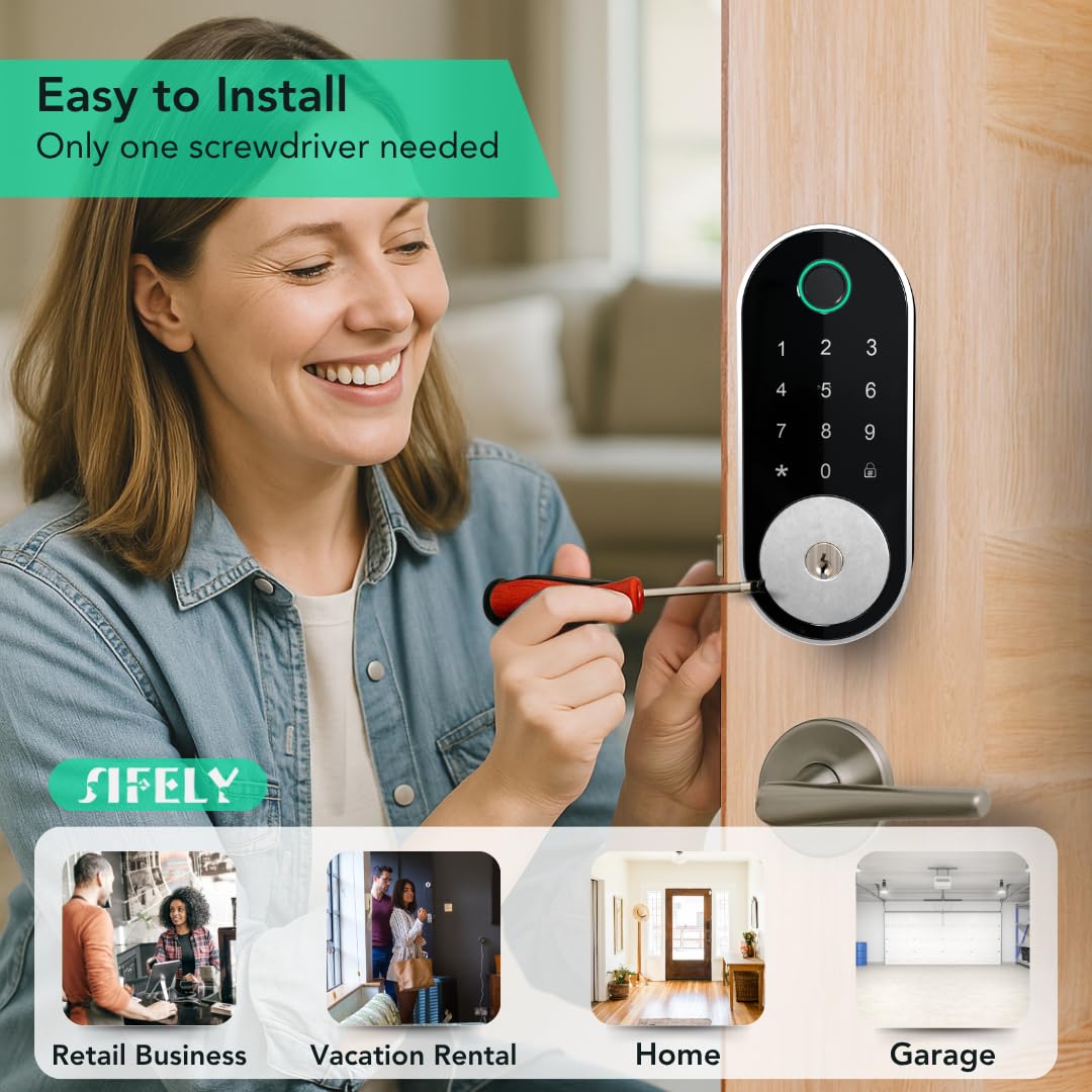 Built-in WiFi Fingerprint Smart Deadbolt with Keypad – Keyless Entry Lock for Home, Airbnb, Rental, Kids/Seniors, Remote App Access, Auto Lock, DIY Setup (No Gateway Needed), Alexa & Google Compatible