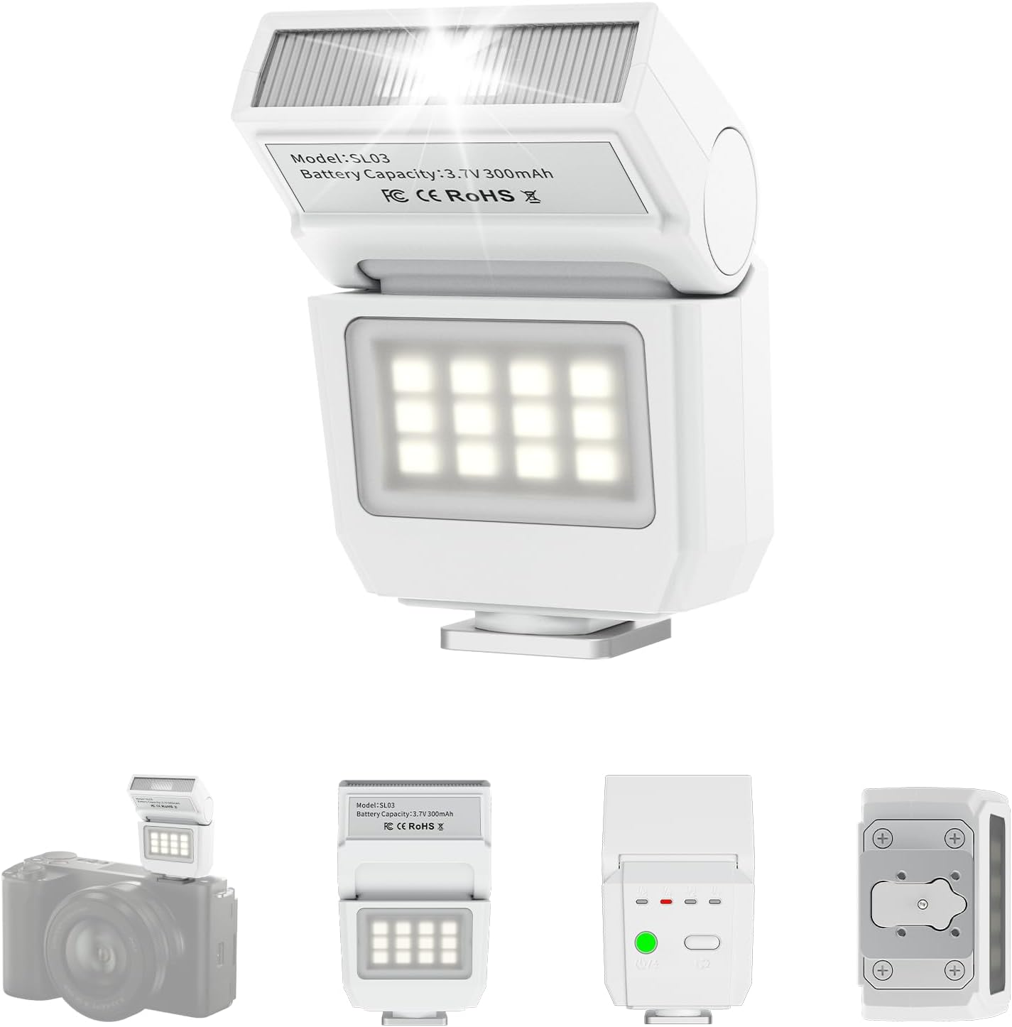 ULANZI SL03 GN8 6500K 90 Camera Mini Flash Speedlite with Video Light for Beginners Basic, Flash Adjust Angle Speedlite