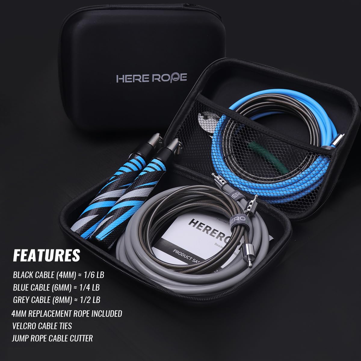 HEREROPE Weighted Jump Rope for Men Women Interchangeable 1/6lb 1/4lb 1/2lb Heavy Jump Rope- Adjustable Length, Tangle Free, Smooth Ball Bearing, Anti-slip Grip, Skipping Rope for Weight Loss