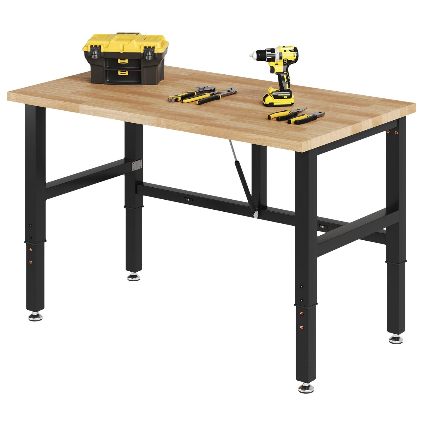 SPECRAFT Folding Workbench, Adjustable Foldable Workbench, 34.7"-40" Height Adjustable, Rubber Wood Top for Garage, Workshop, Office