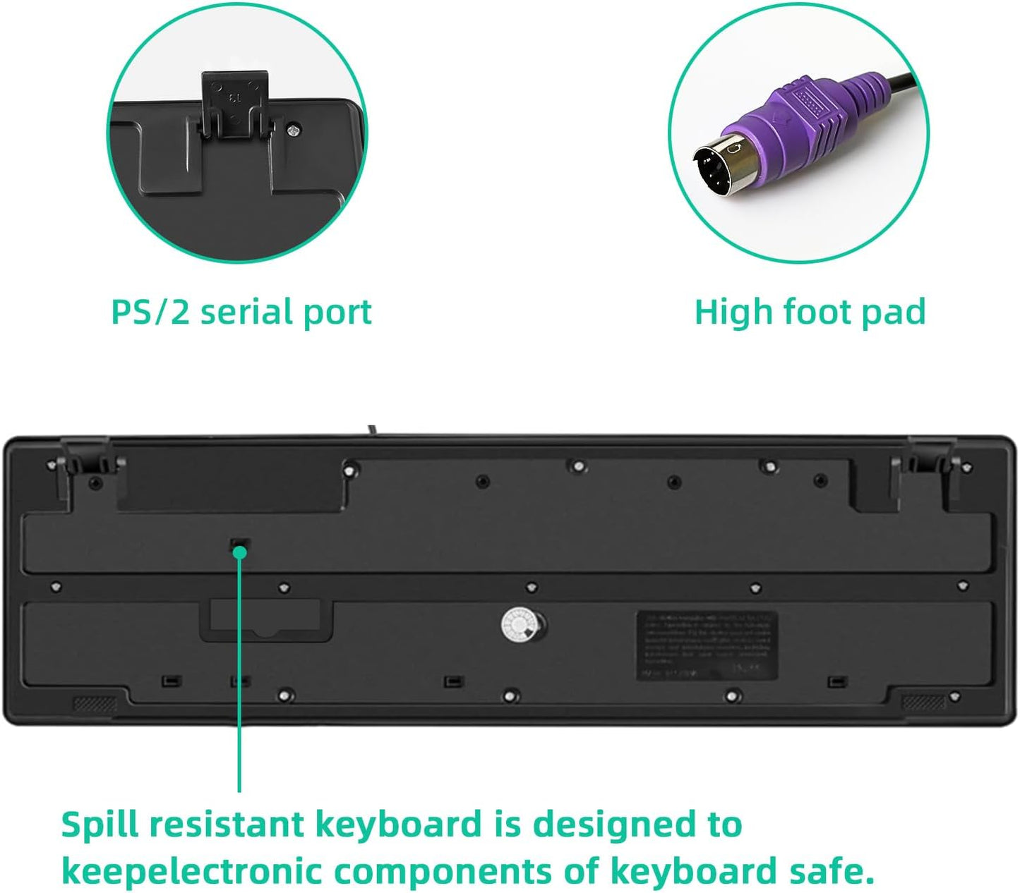 YORUNOHOSHI PS2 104 Wired Keys Computer Keyboard with Stands,Waterproof - US Layout Compatible for Windows, PC, Laptop