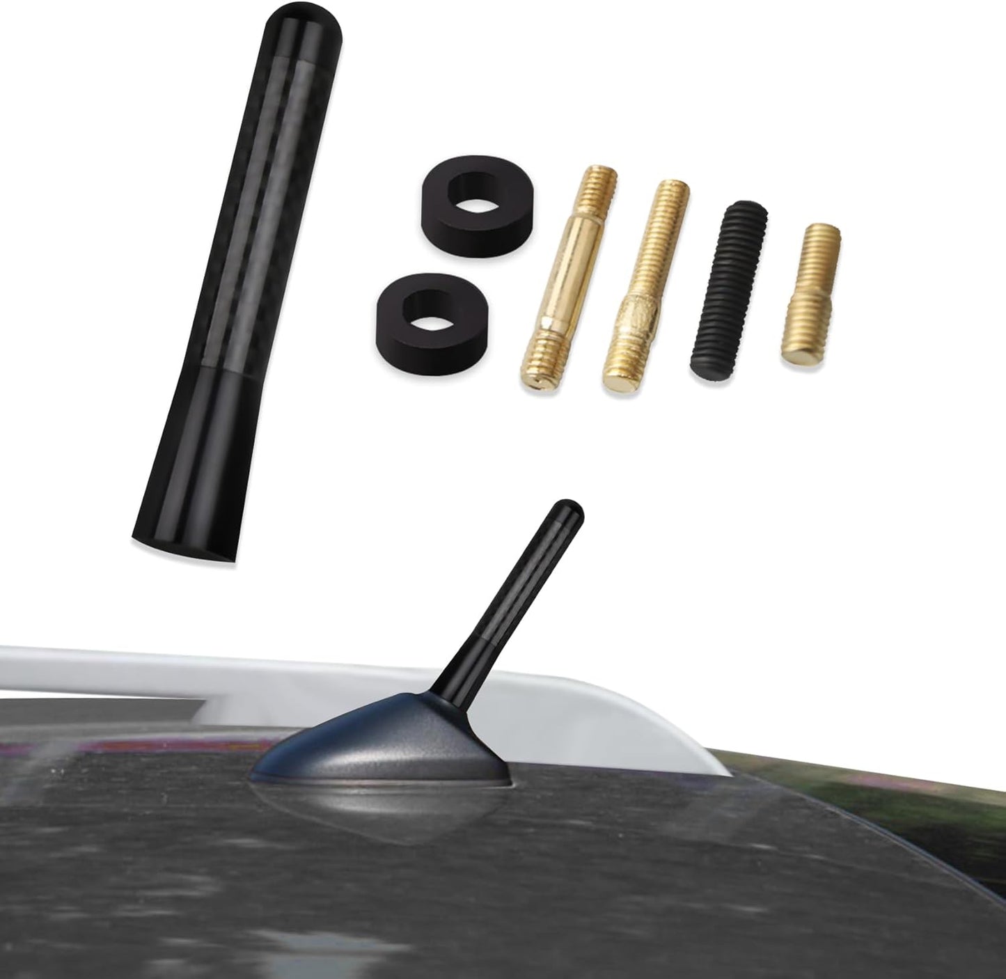 Kutyun 3.15" Car Stubby Antenna, Universal Mini Antenna with Aluminum Alloy Thread, Replacement Antenna for AM/FM Radio