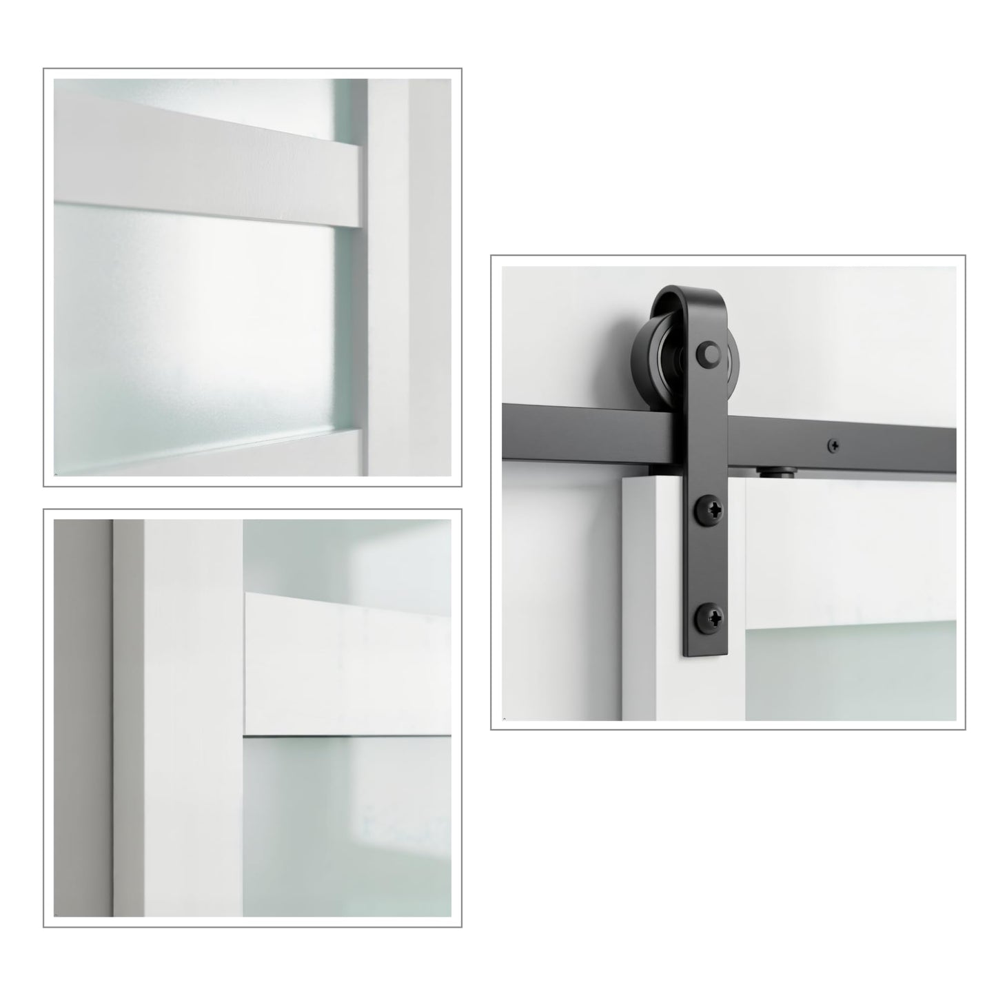 Sliding Barn Door, 36" x 84" 5-Lite Frosted Glass Door with 6FT Hardware Kit Included & Handle,Solid Wood Covered with Waterproof PVC Surface,Easy Install for Bathroom Kitchen