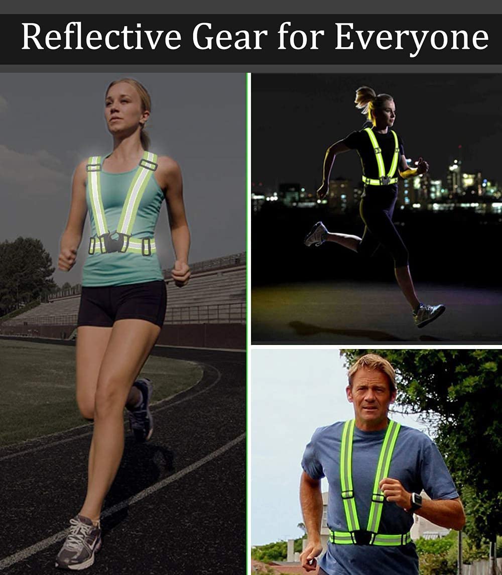 Famnosta Running Reflective Vest Gear 3 Pack Adjustable Safety Vest for Women Men High Visible Reflective Straps Vest for Running Cycling Motorcycling (Green,Blue,Pink)
