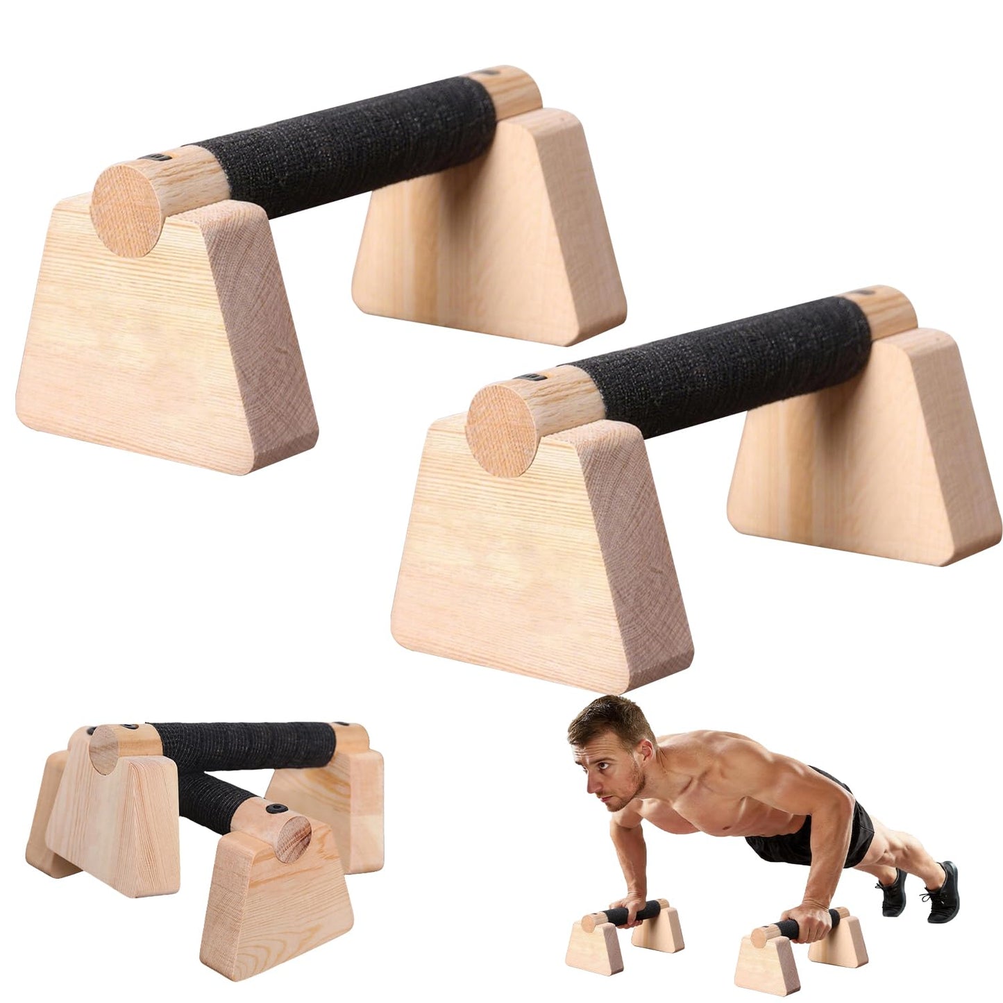 Wooden Parallettes Bars & Push Up Bars – Premium Handstand Training Push Up Handles, Non-Slip Calisthenics Equipment for Men & Women, Perfect Home Gym Fitness Tool for Strength & Balance, 23.5cm