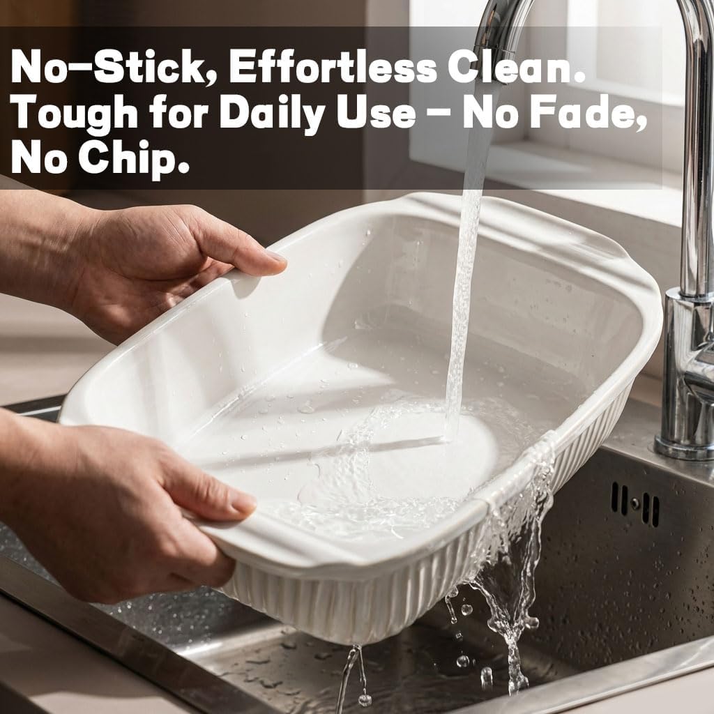 Artena Baking Dish - 5.1 Quart Casserole Dish with Handles | Deep White Ceramic Bakeware
