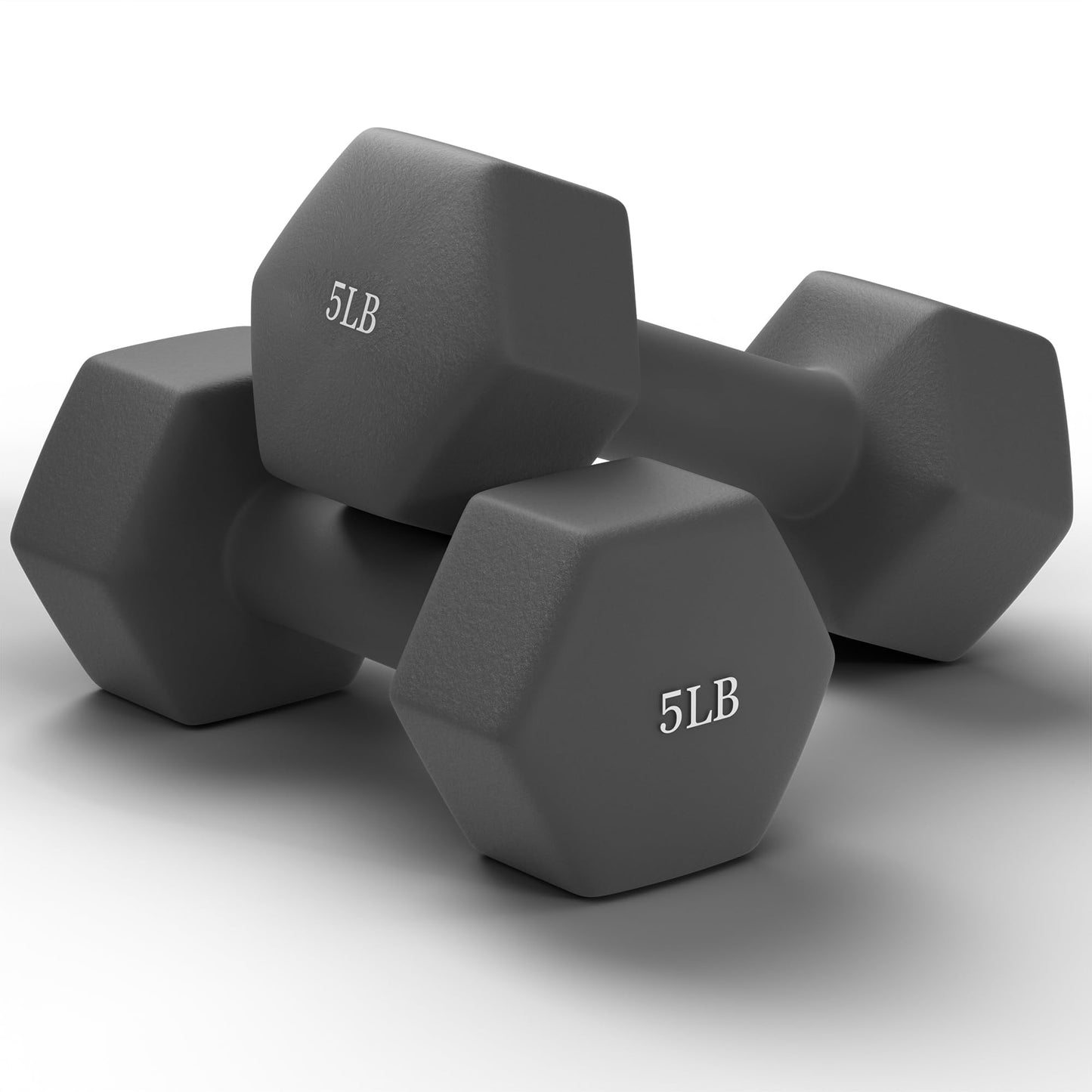GRETERST Dumbbells Set Rubber Coated Hex Hand Weights Exercise & Fitness for Home Gym Workouts Strength Training Equipment, Grey, 5LB