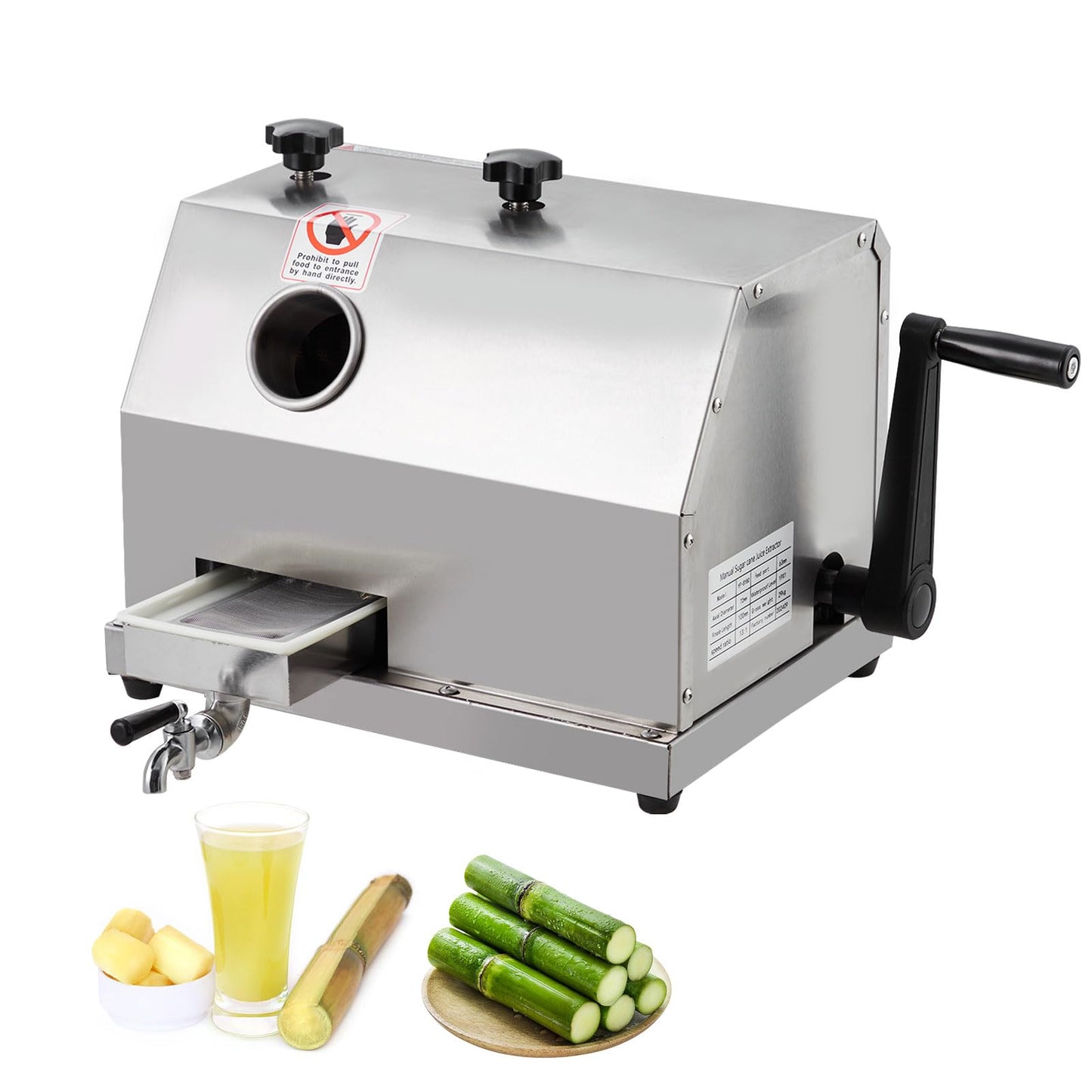 Commercial Grade Manual Sugar Cane Juicer with Stainless Steel 3-Rollers,2.4" Large Inlet, 110 LBS/Hour High Output Sugarcane Press Machine for Juice Bars, Restaurants & Home Use, Durable