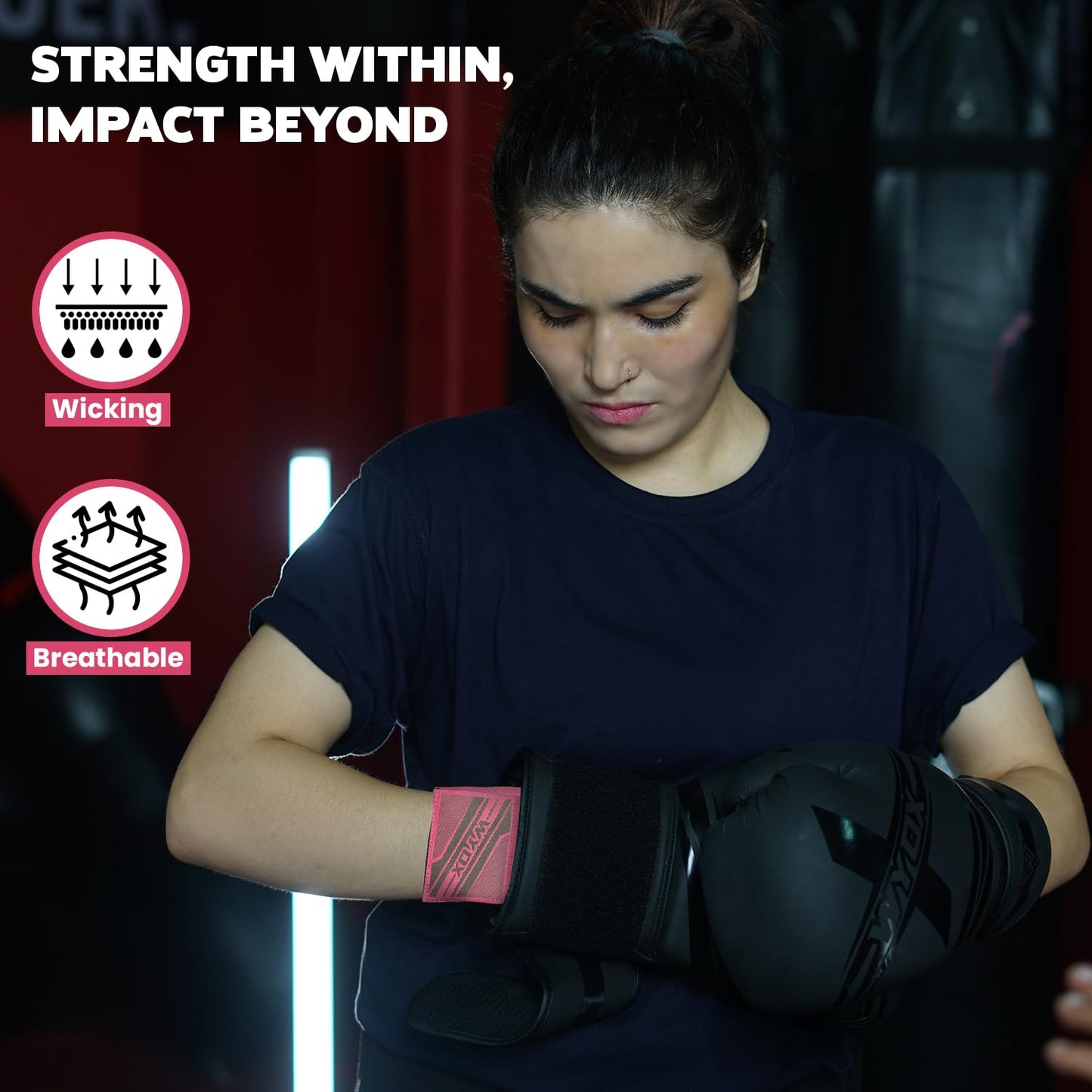 WYOX Gel Boxing Hand Wraps Inner Gloves for Men & Women, 80cm Quick Wrist Straps, Padded Knuckle Protection for Muay Thai Kickboxing, Hand Wraps for Boxing & Martial Arts (Pink & Grey, L/XL)