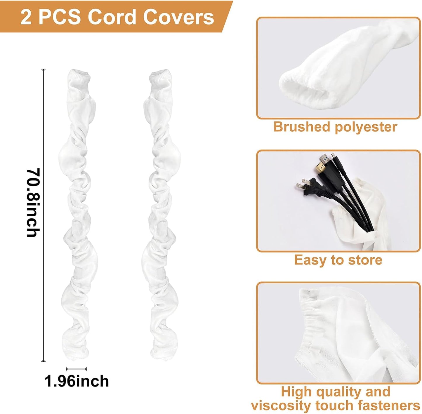 Antique House 2 Pack 70.8inches,Brushed Chandelier Chain Cover Touch Fasteners White Polyester Fabric Chain Sleeve