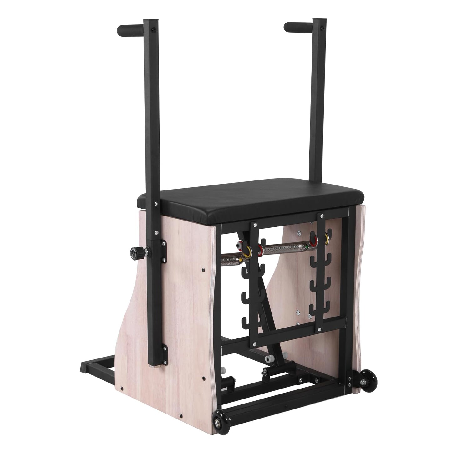 Generic Oak Wood Pilates Chair with 4 Level Handles Split Pedals Adjustable Resistance Studio Quality Pilates Reformer Machine for Home Workouts and Studio Use