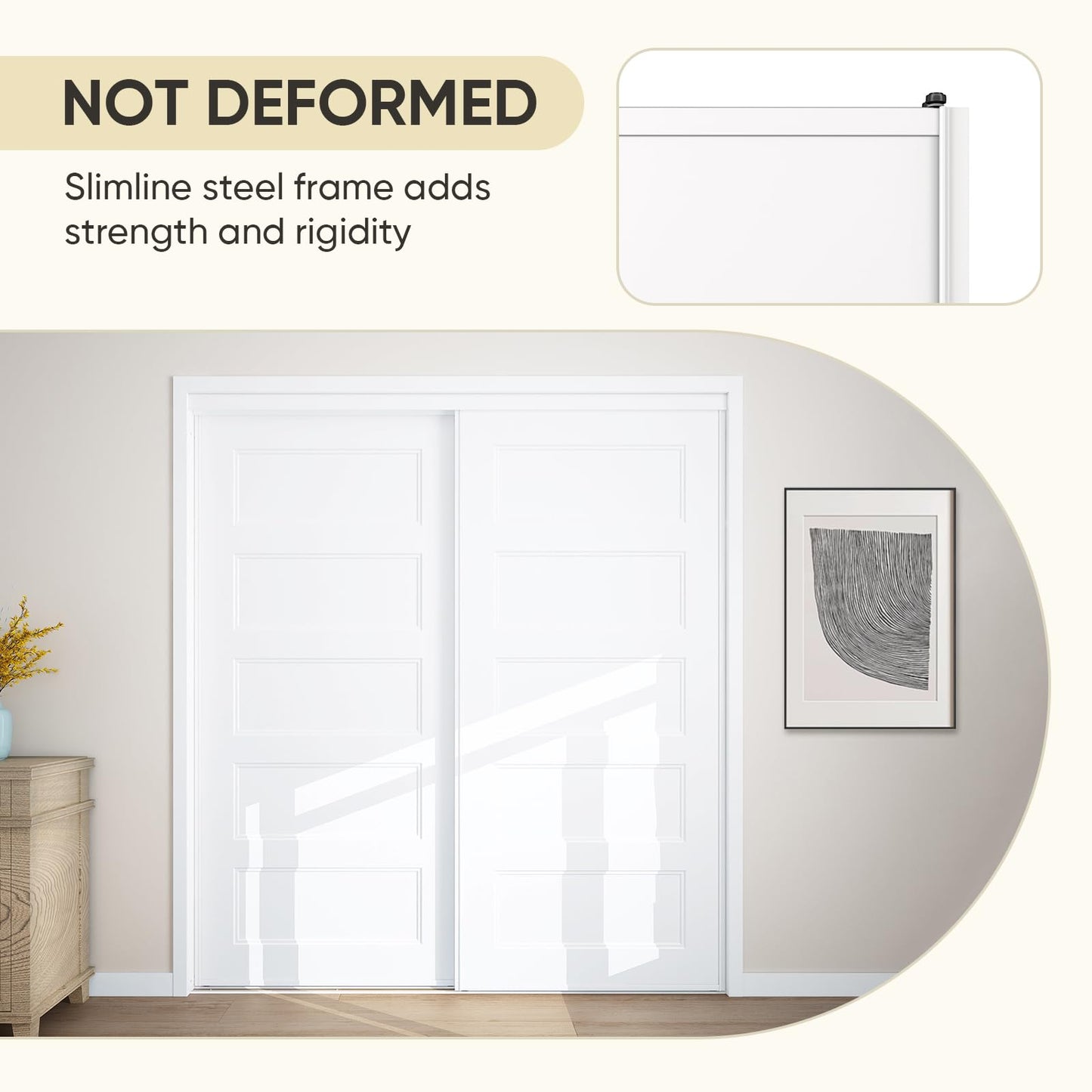 JUBEST Sliding Closet Door 72"(Double 37") x80, 5-Panel Steel Frame Bypass Primed Door with Top & Bottom Track Kits, Pre-Assembled Hardboard Panels with Paintable Surface, Durable & Sturdy