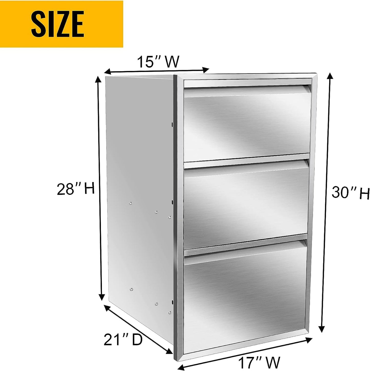 KODOM 17W x 30H x 21D Inch Outdoor Kitchen Drawers, Flush Mount Access BBQ Drawers, BBQ Island Drawers for Outdoor Kitchens or BBQ Island Patio Grill Station